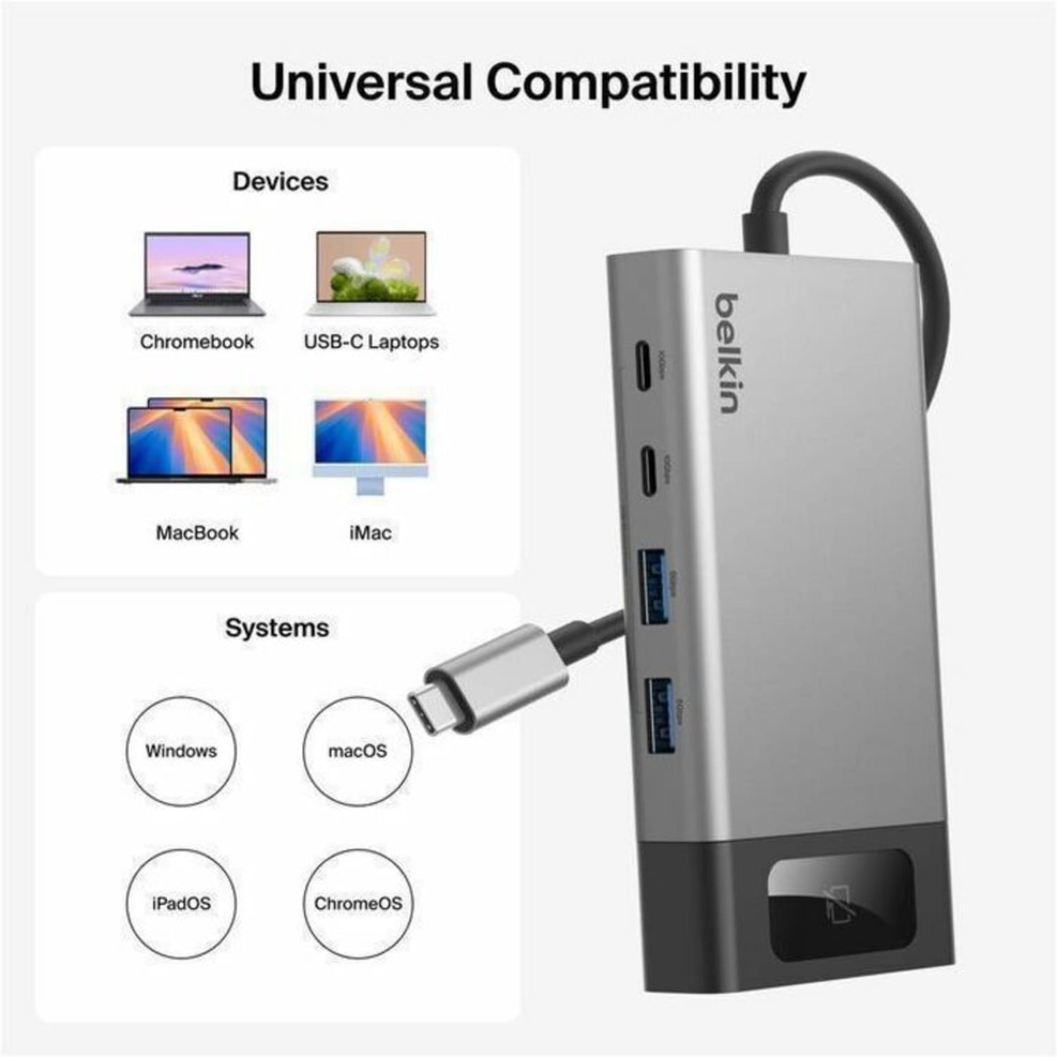 Belkin Connect 8-Port Dual Display USB-C Hub For Display, Monitor, Workstation, Notebook, MacBook, Tablet, Smartphone - Image 6
