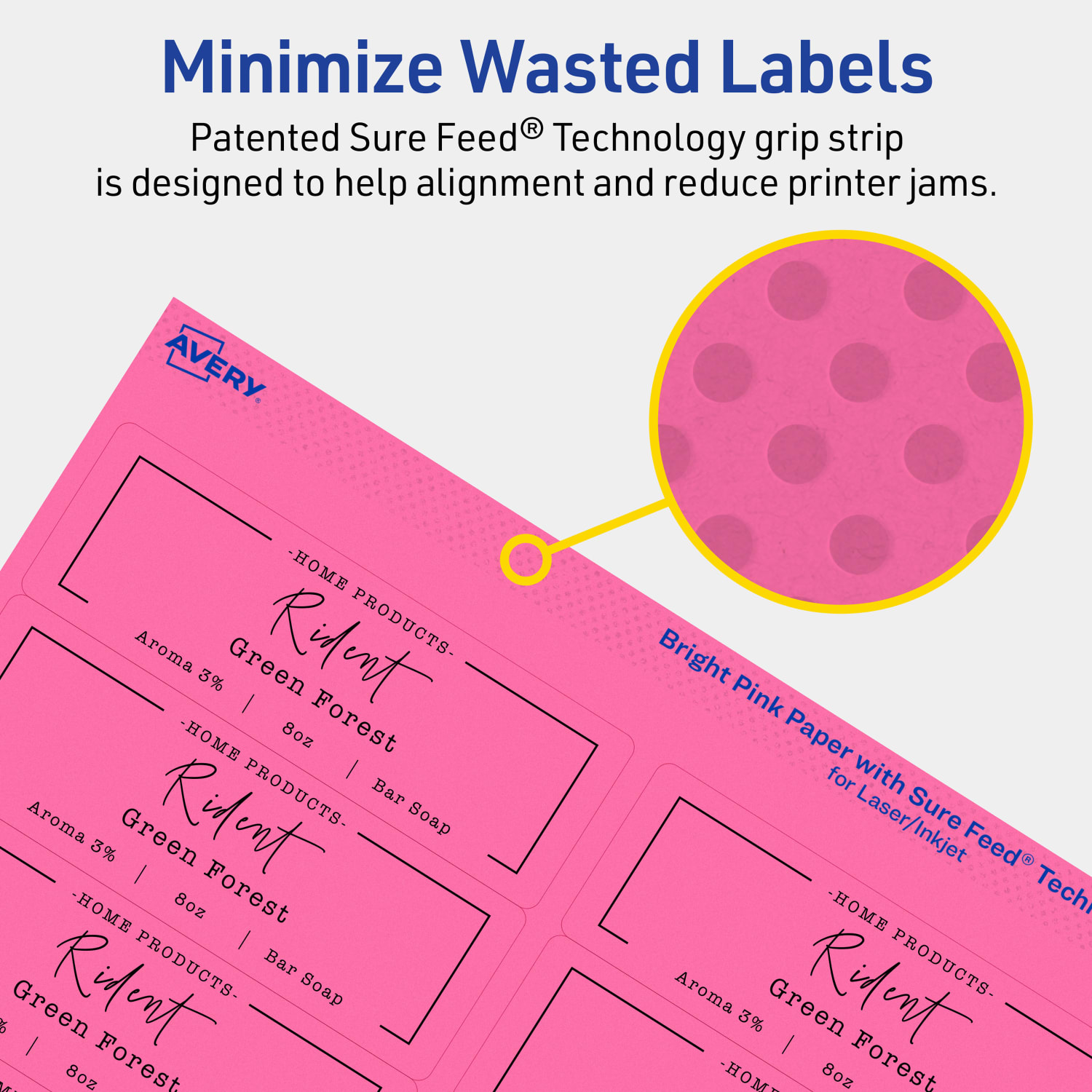 Avery Printable Labels With Sure Feed Technology, 94206-BPP10, Rectangle, 1-1/3in x 4in, Matte Bright Pink, Pack of 140 - Image 5