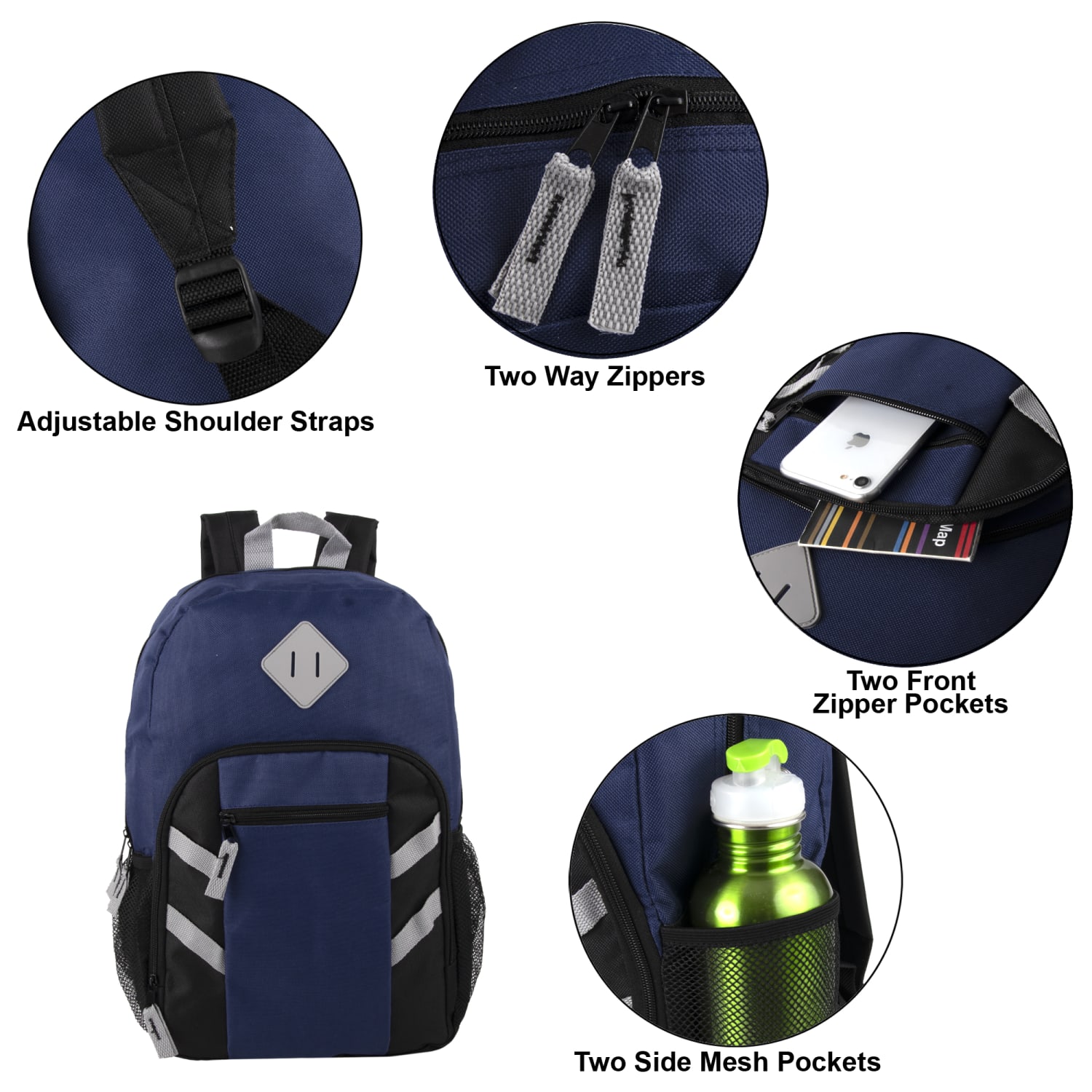 Trailmaker Mesh Side Pocket Backpacks, Black/Blue/Gray/Red, Total Qty 24 - Image 3