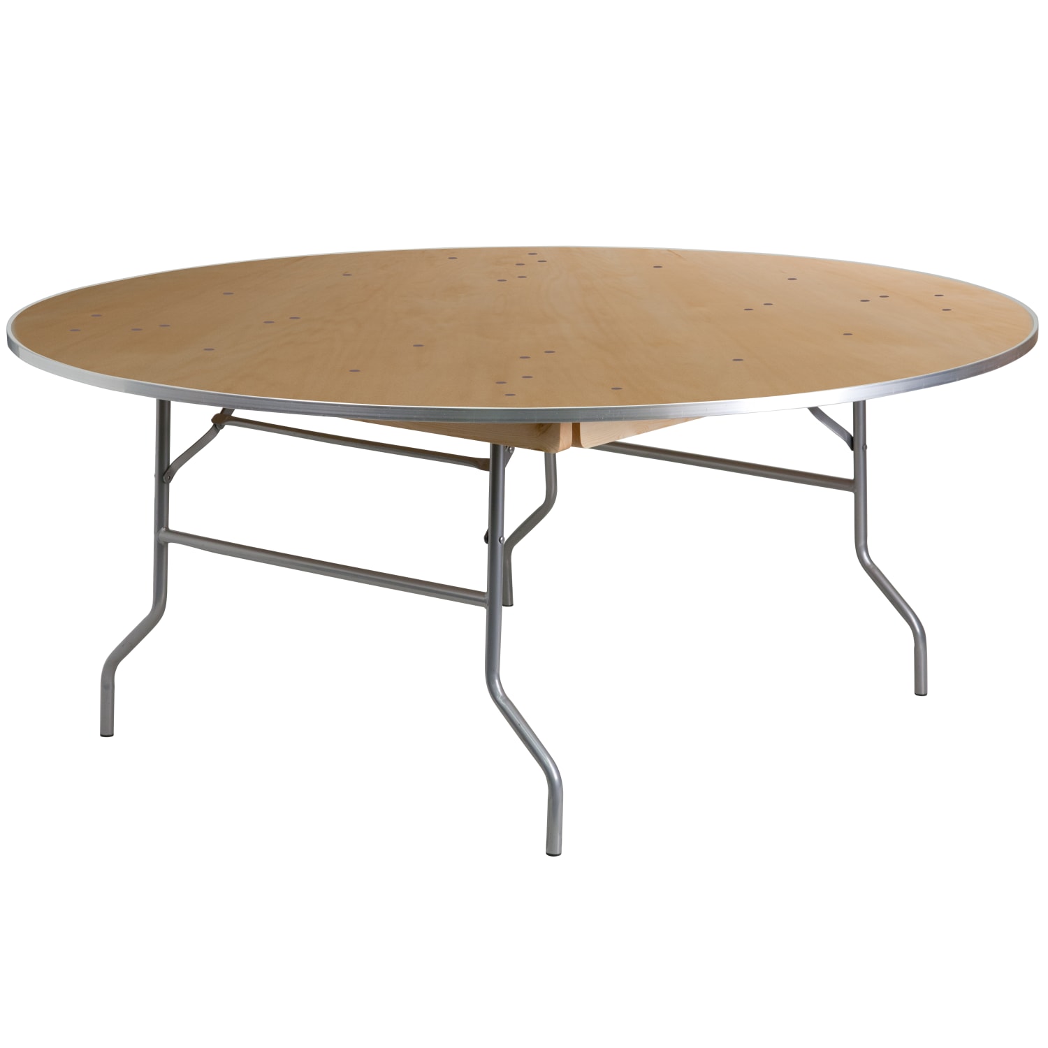 Flash Furniture Round Heavy-Duty Birchwood Folding Banquet Table, 30inH x 72inW x 72inD, Natural/Silver - Image 3