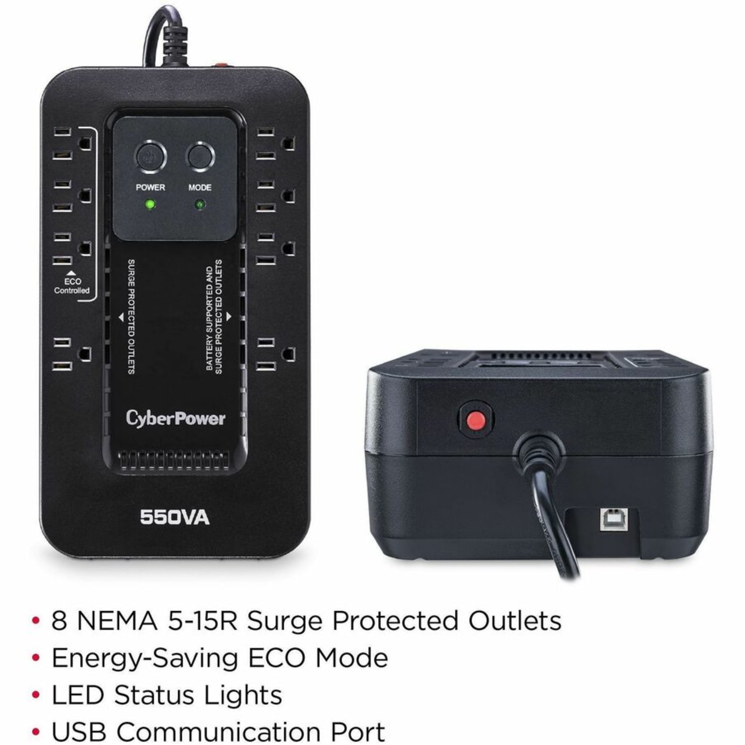CyberPower EC550G Ecologic UPS Systems - 550VA/330W, 120 VAC, NEMA 5-15P, Compact, 8 Outlets, PowerPanel Personal, $100000 CEG, 3YR Warranty - Image 3