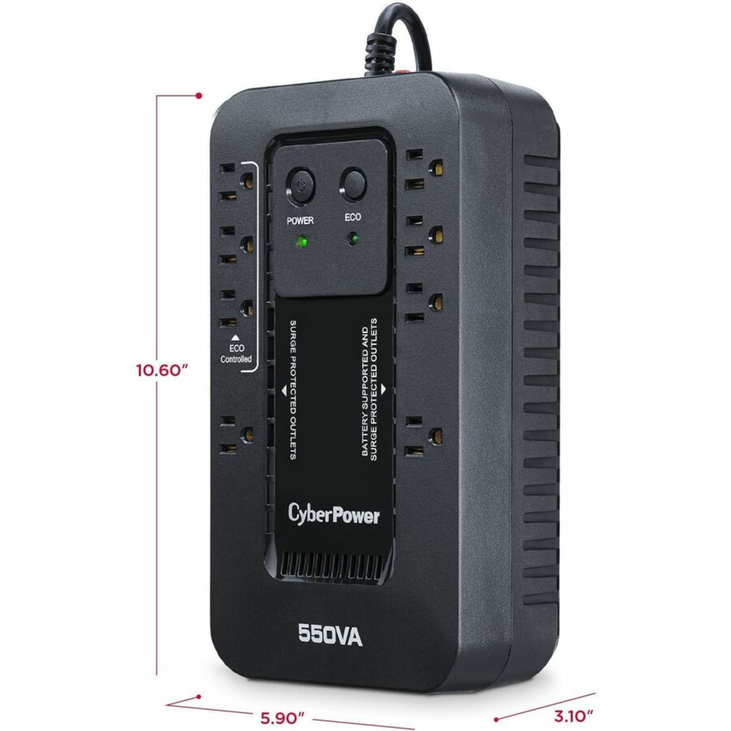 CyberPower EC550G Ecologic UPS Systems - 550VA/330W, 120 VAC, NEMA 5-15P, Compact, 8 Outlets, PowerPanel Personal, $100000 CEG, 3YR Warranty - Image 4