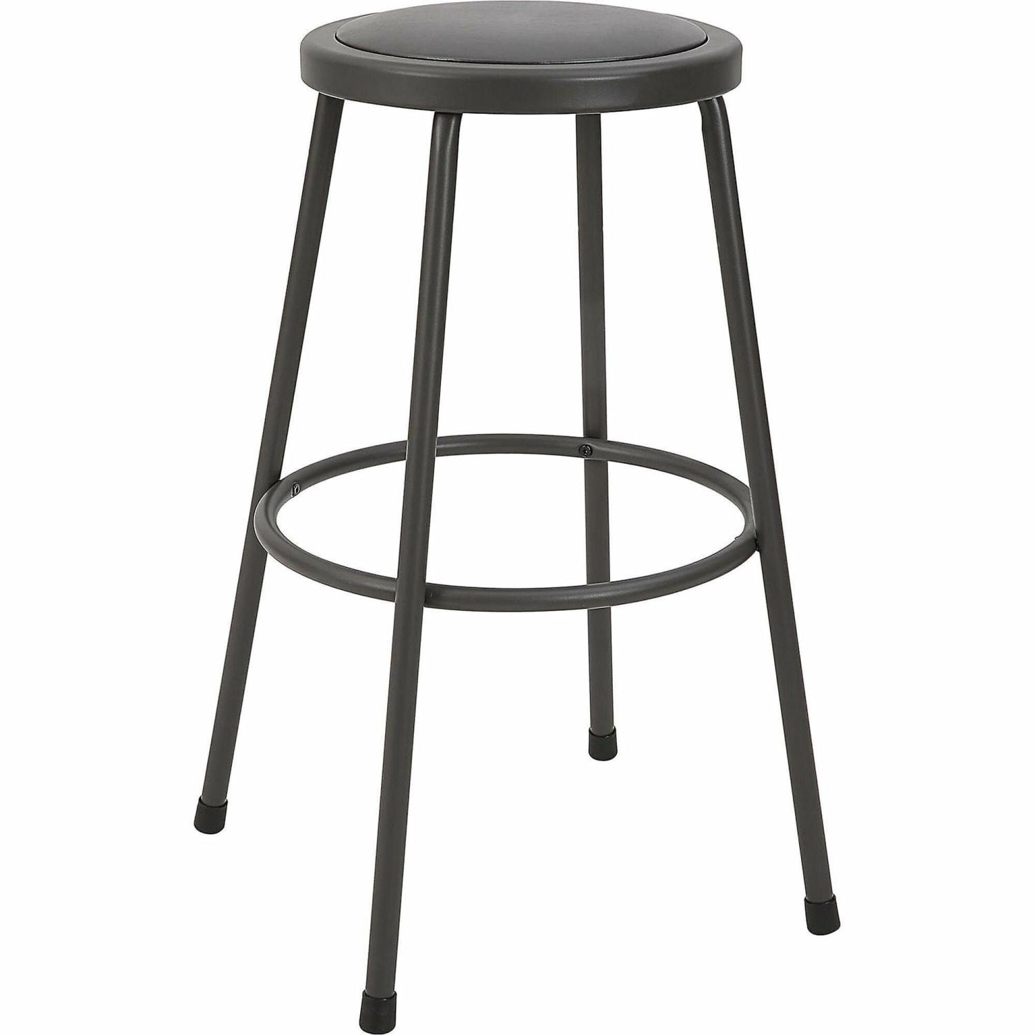 Lorell Metal Shop Stool, 30in Vinyl Seat Material, Light Gray