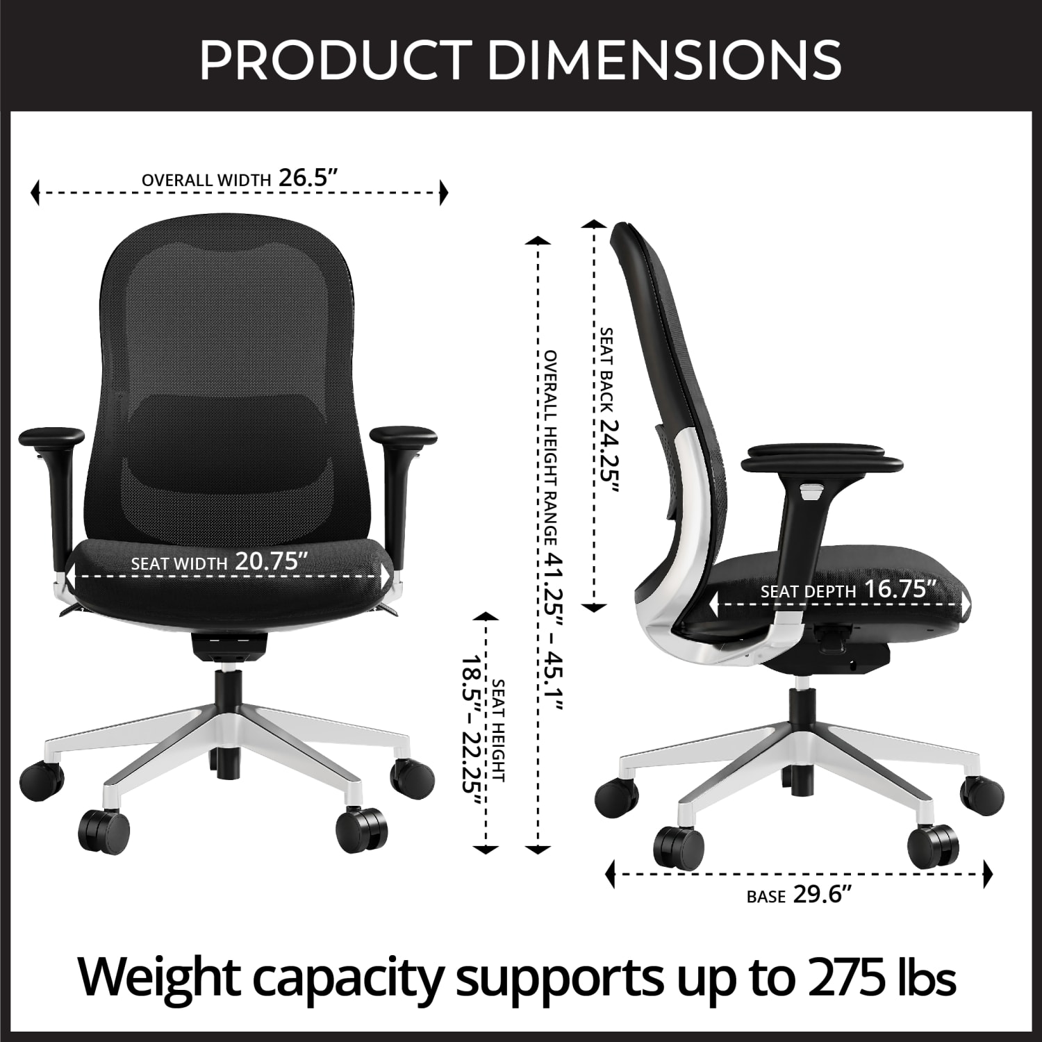 WorkPro Uomo Ergonomic Mesh/Fabric Mid-Back Office Chair, Black/Chrome, BIFMA Compliant - Image 4