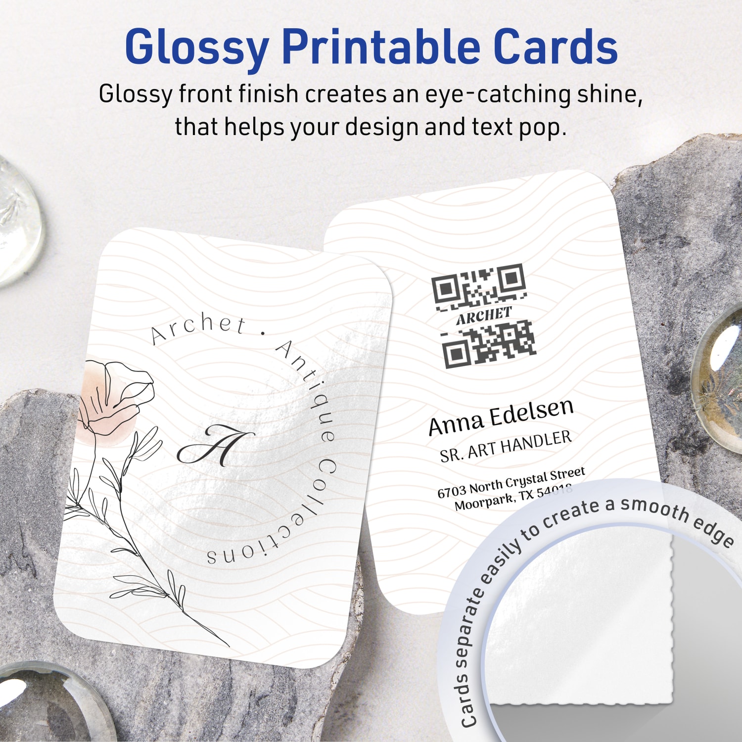 Avery Printable Rounded Corner Business Cards With Sure Feed Technology, Print-To-The-Edge, 2.5inx3.5in, Glossy White, Pack Of 60 - Image 3