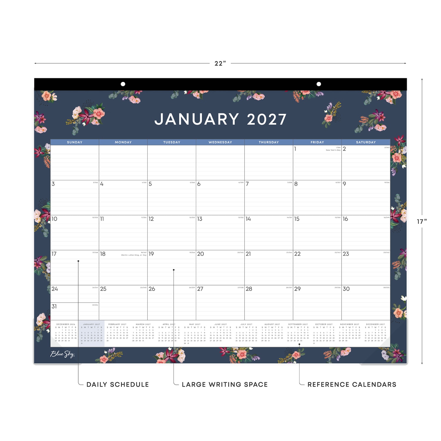 2027 Blue Sky Ashlyn Navy Monthly Desk Pad Planning Calendar, 22x17, 0%, Ashlyn Navy, Jan-Dec, RY27 - Image 3