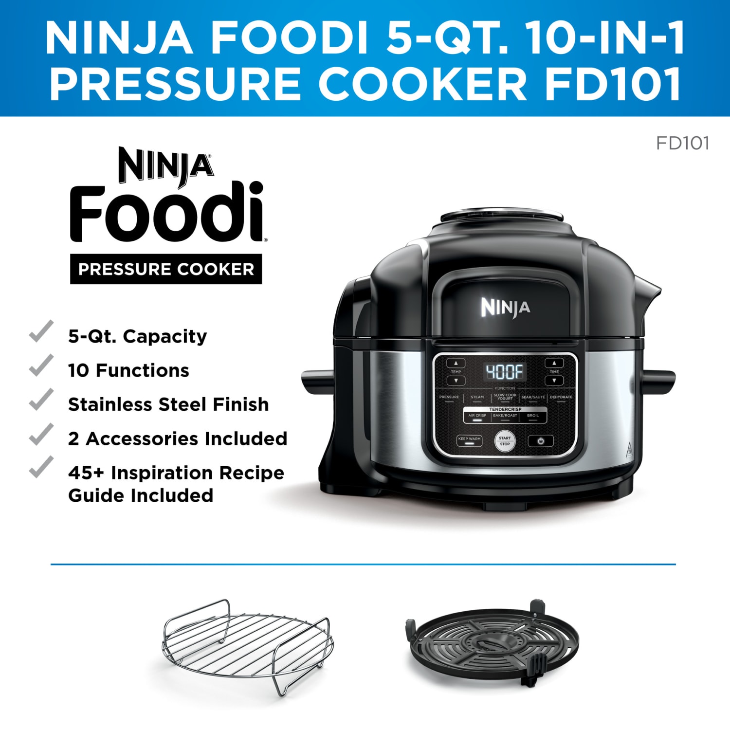 Ninja Foodi 10-in-1 5-Quart Pressure Cooker And Air Fryer, Silver/Black - Image 3