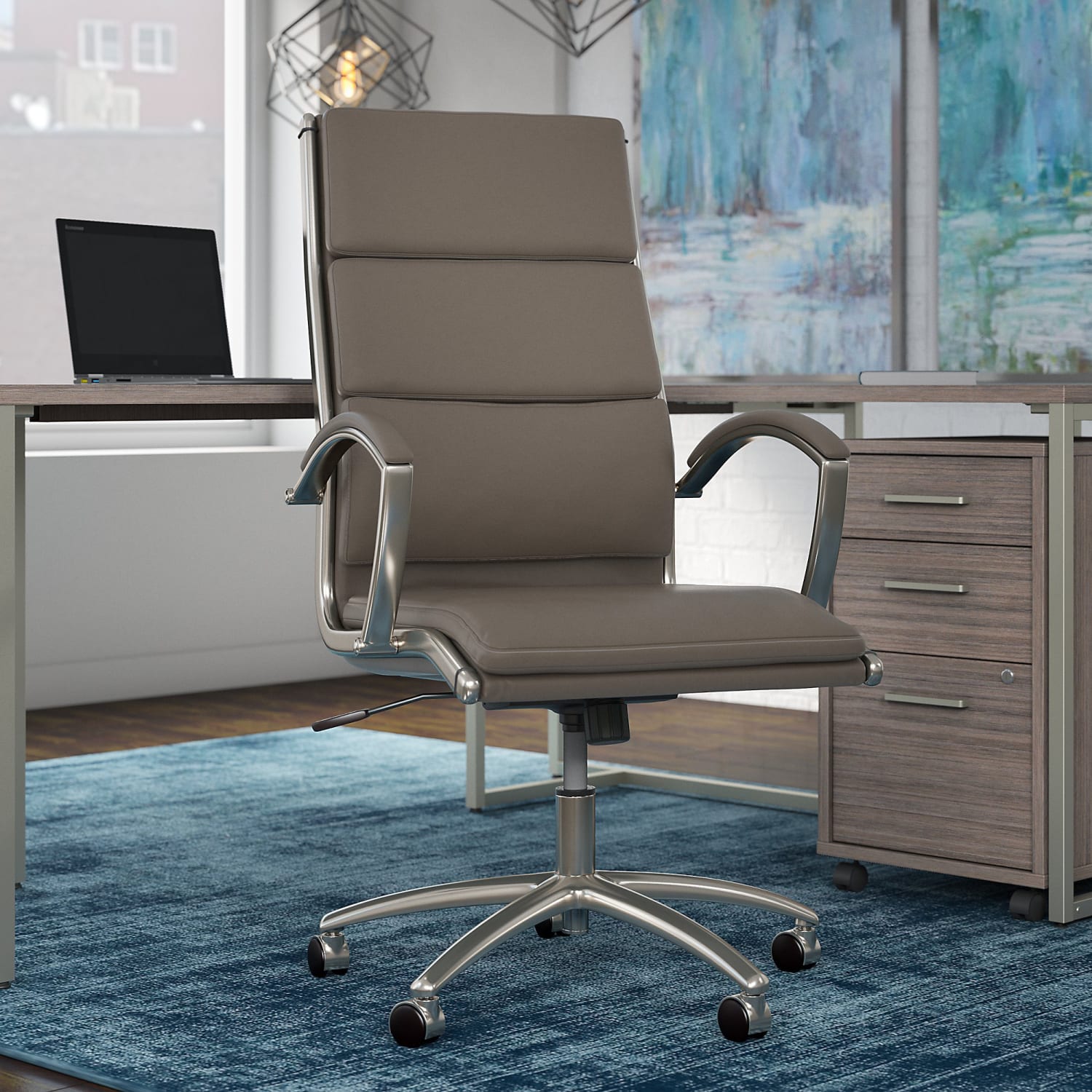 Bush Business Furniture Modelo Bonded Leather High-Back Office Chair, Wash Gray, Standard Delivery - Image 3