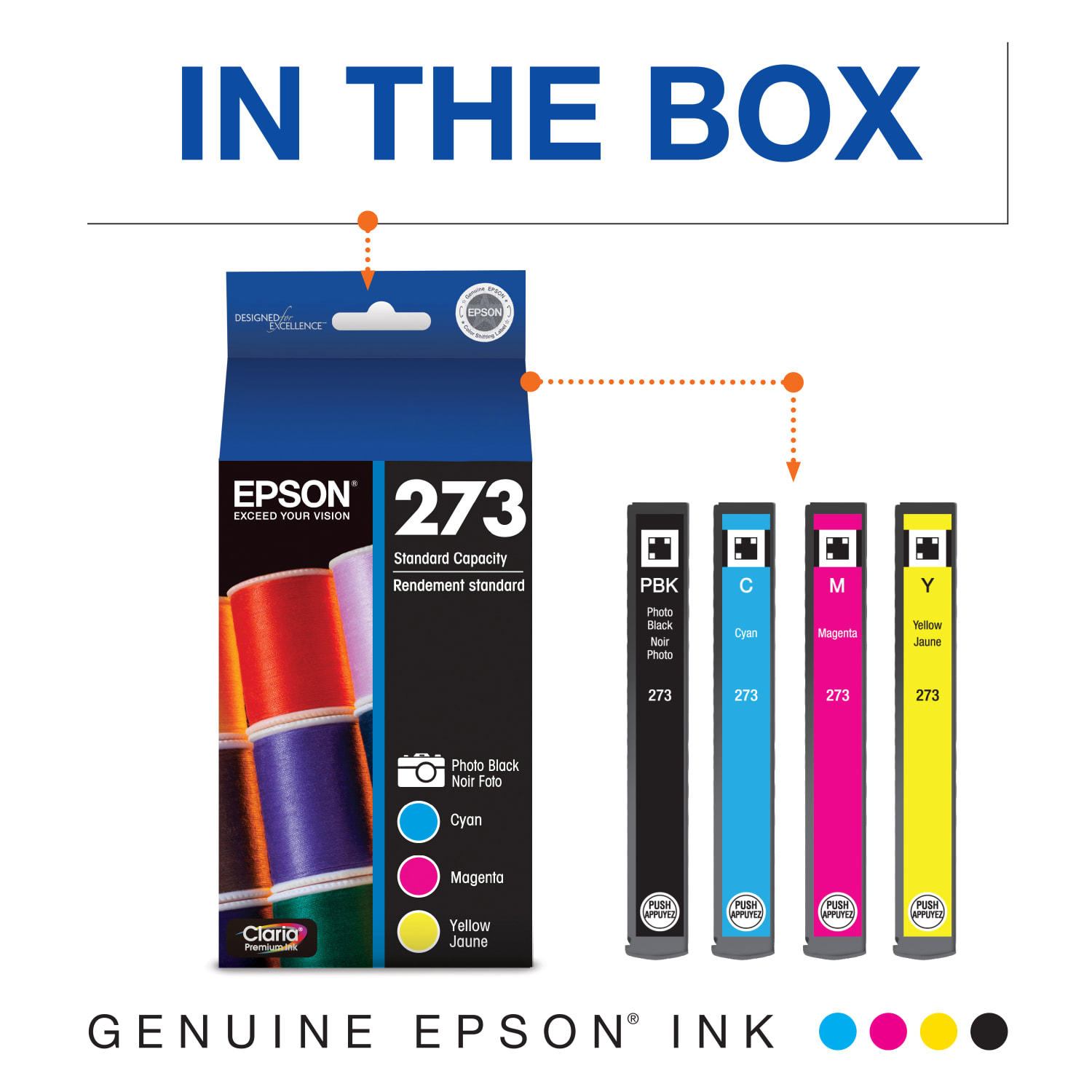 Epson 273 Claria Premium Black And Cyan, Magenta, Yellow Ink Cartridges, Pack Of 4, T273520-S - Image 3