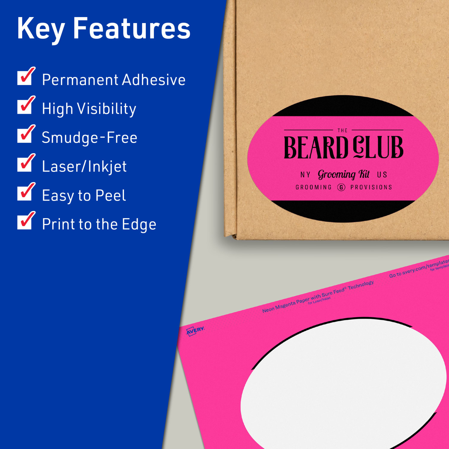 Avery Print-To-The-Edge Labels With Sure Feed Technology, 94057-NMP80, Oval, 4in x 6in, Matte Neon Magenta, Pack of 160 - Image 3