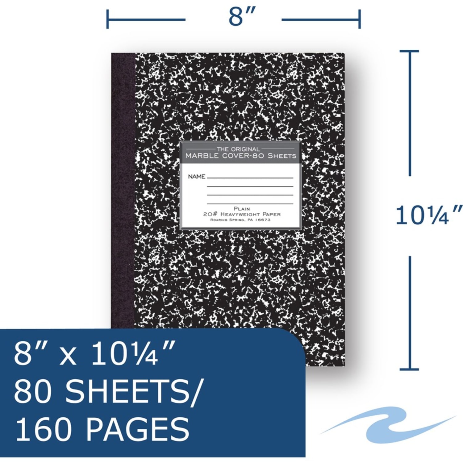 Roaring Spring Signature Collection Unruled Oversized Hard Cover Composition Book, 10.25in x 7.88in 80 Sheets, Black Marble - Image 3