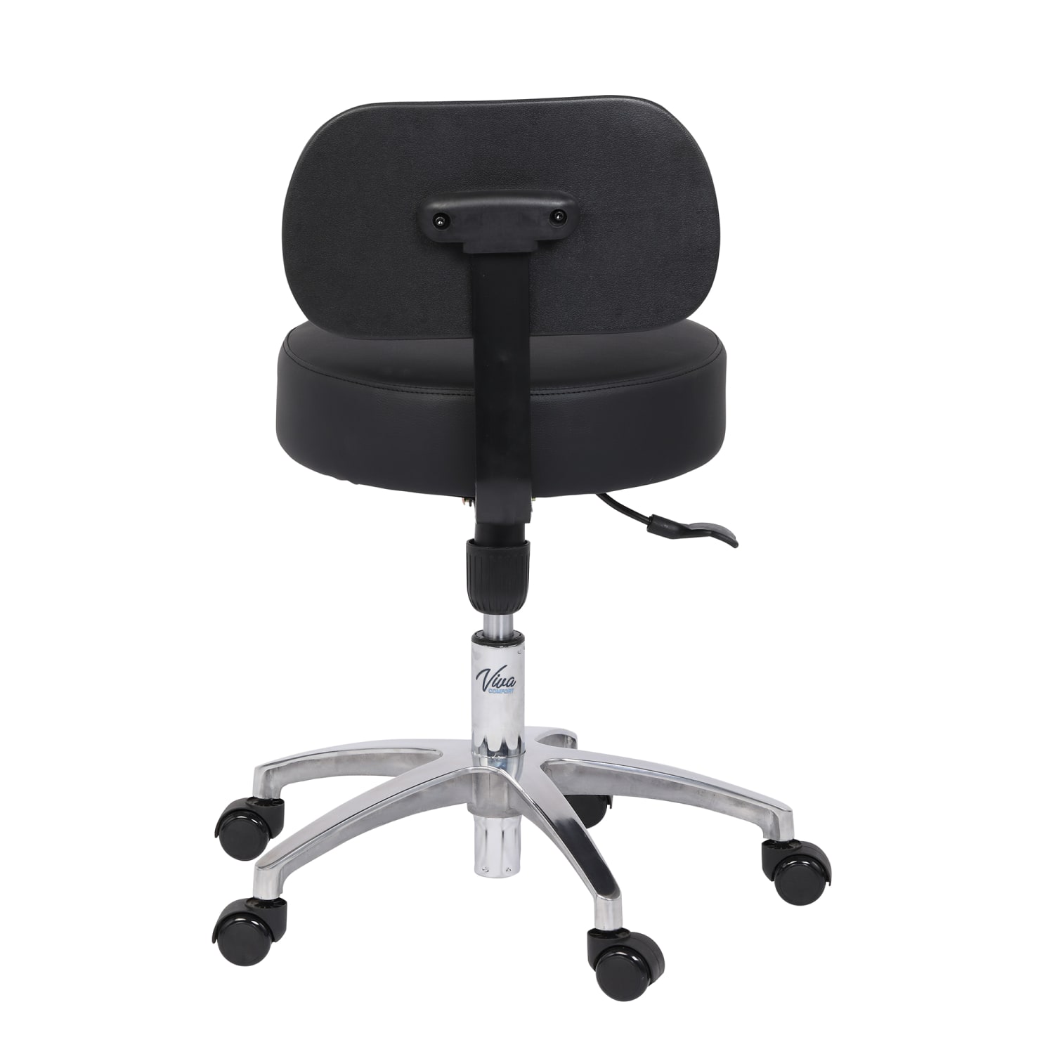 Alpine VivaComfort Pneumatic Height-Adjustable Exam Stool With Backrest, Black/Silver - Image 5