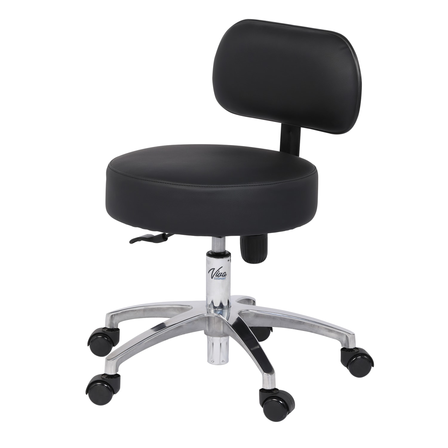 Alpine VivaComfort Pneumatic Height-Adjustable Exam Stool With Backrest, Black/Silver - Image 6