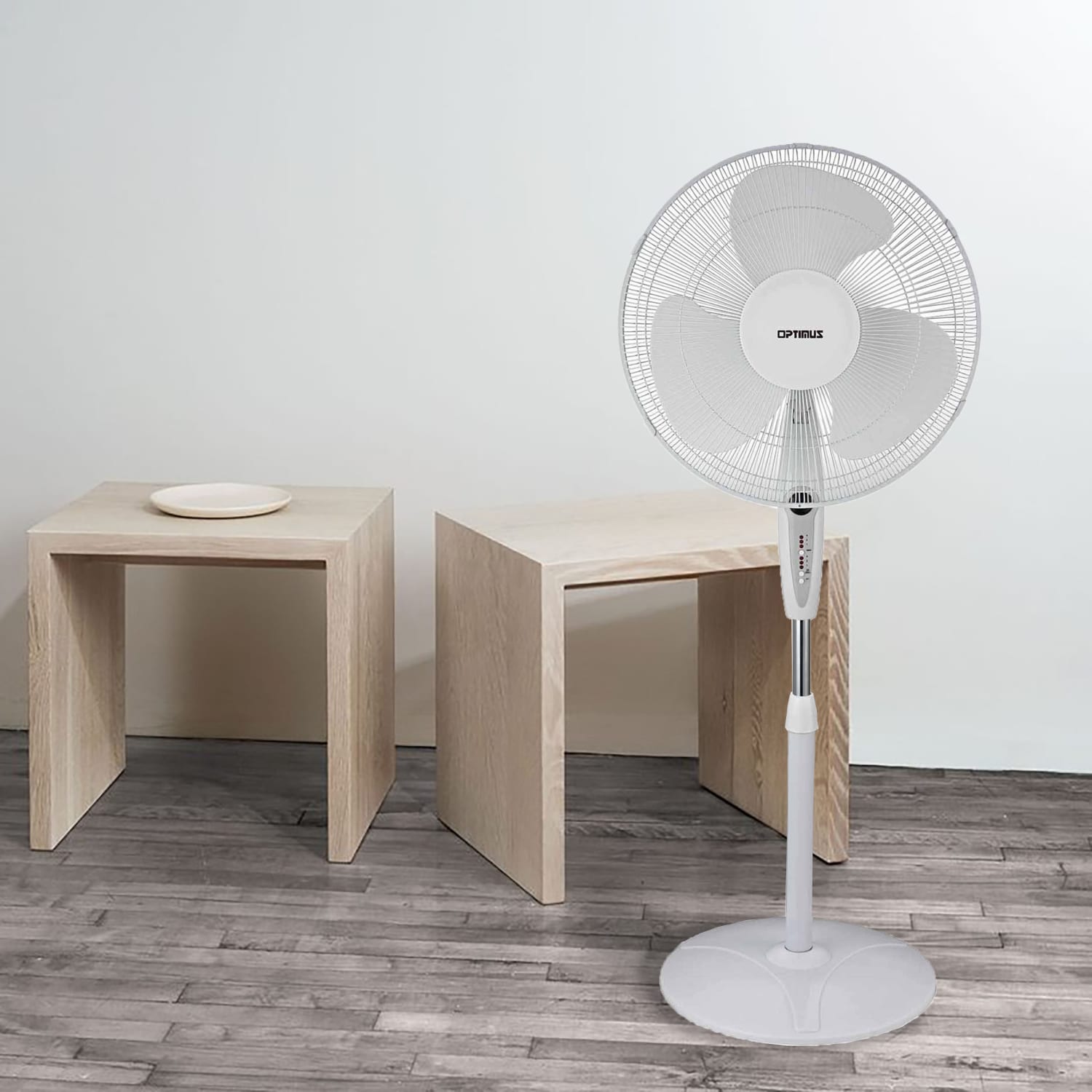 Optimus 16in Adjustable Oscillating Stand Fan With Remote Control, White - Image 3