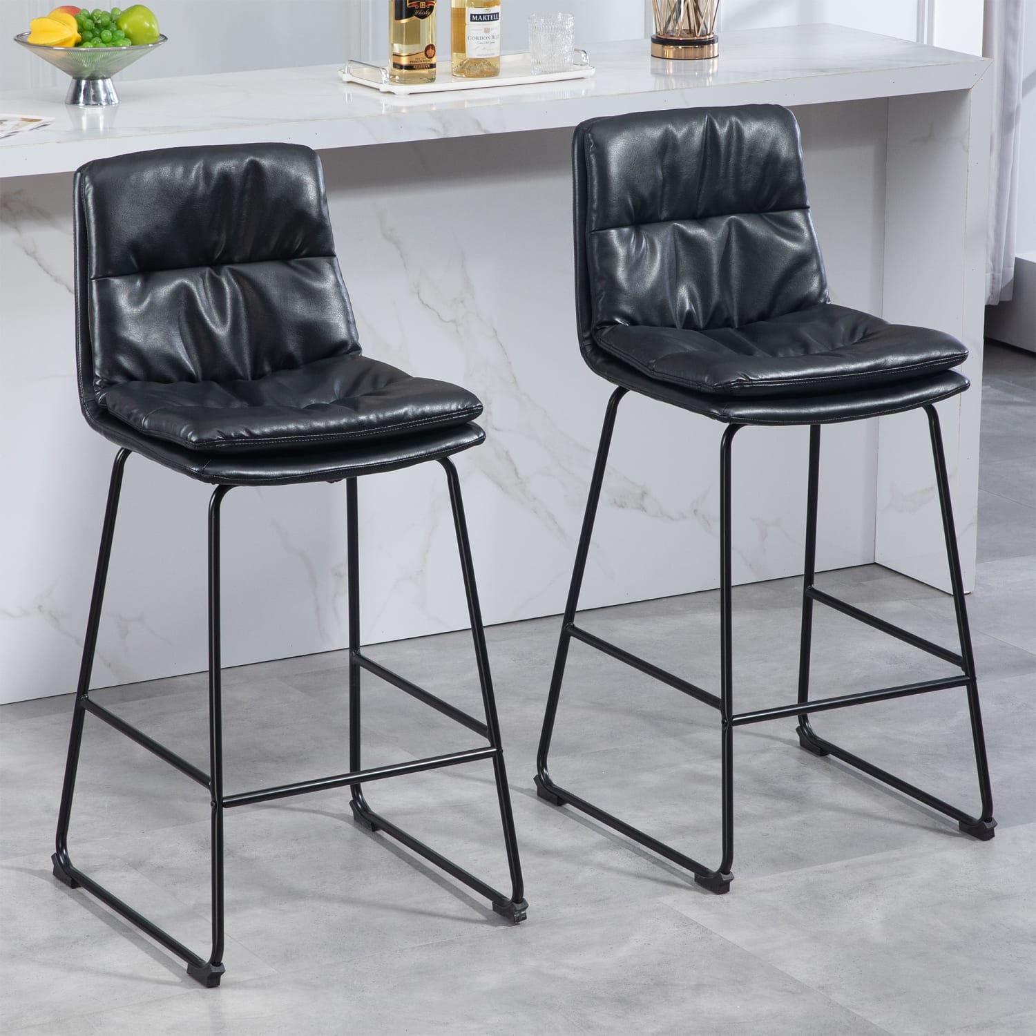 Glamour Home Bauer Faux Leather Barstools With Back, Black, Set Of 2 Barstools - Image 3