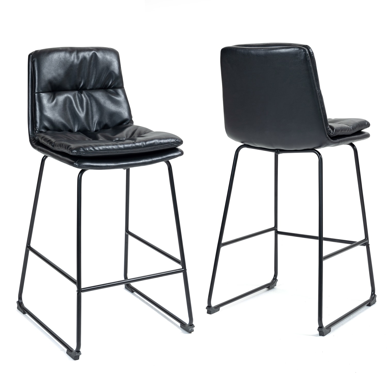 Glamour Home Bauer Faux Leather Barstools With Back, Black, Set Of 2 Barstools - Image 4