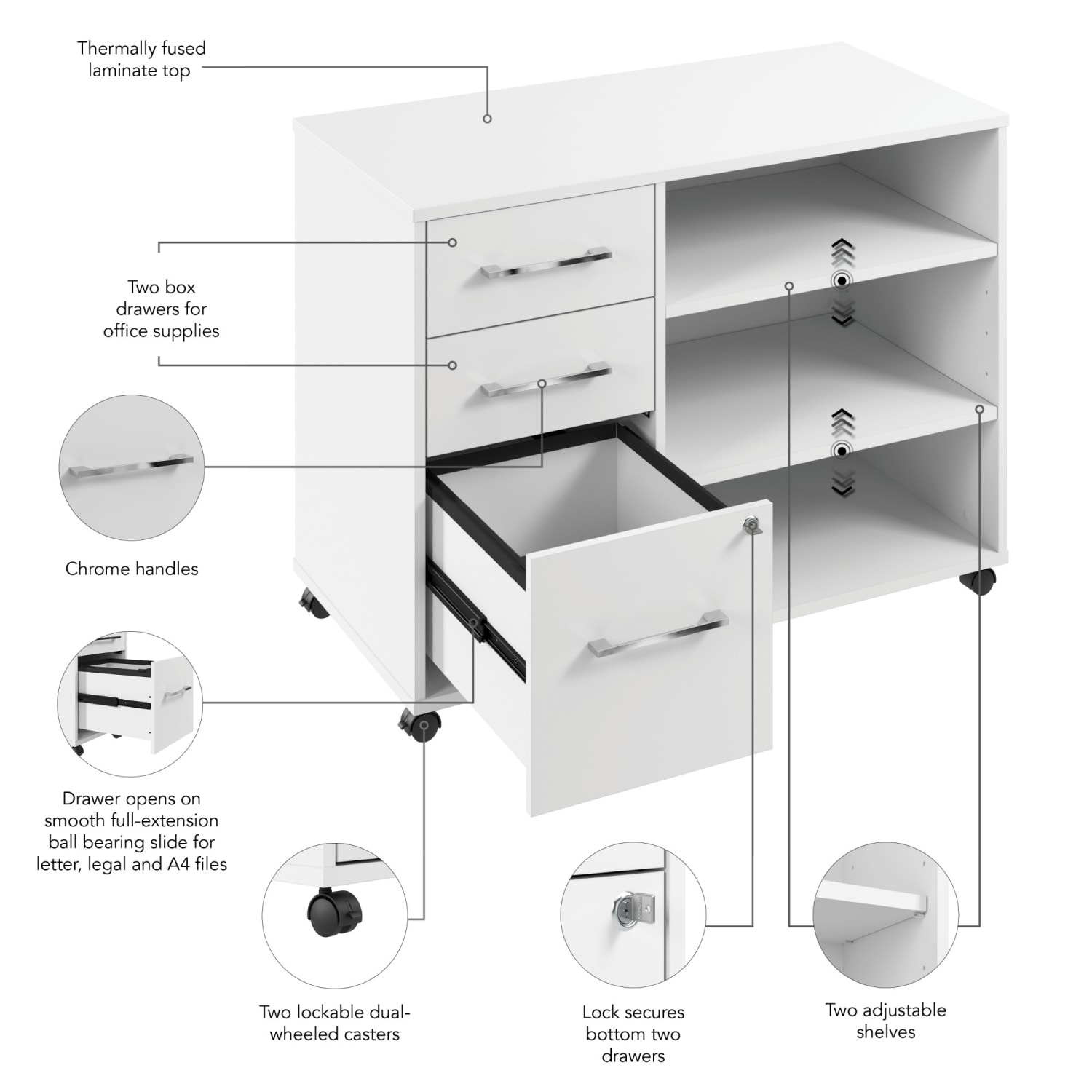 Bush Business Furniture Hustle Office Storage Cabinet With Wheels, White, Standard Delivery - Image 5