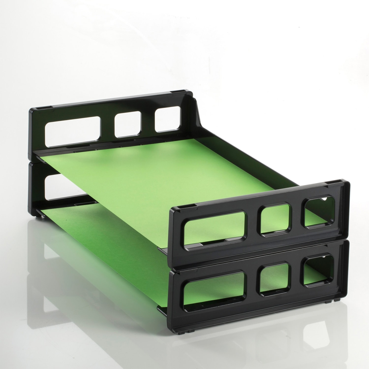OIC Side-Loading Plastic Stackable Desk Trays, Black, Pack Of 2 - Image 5