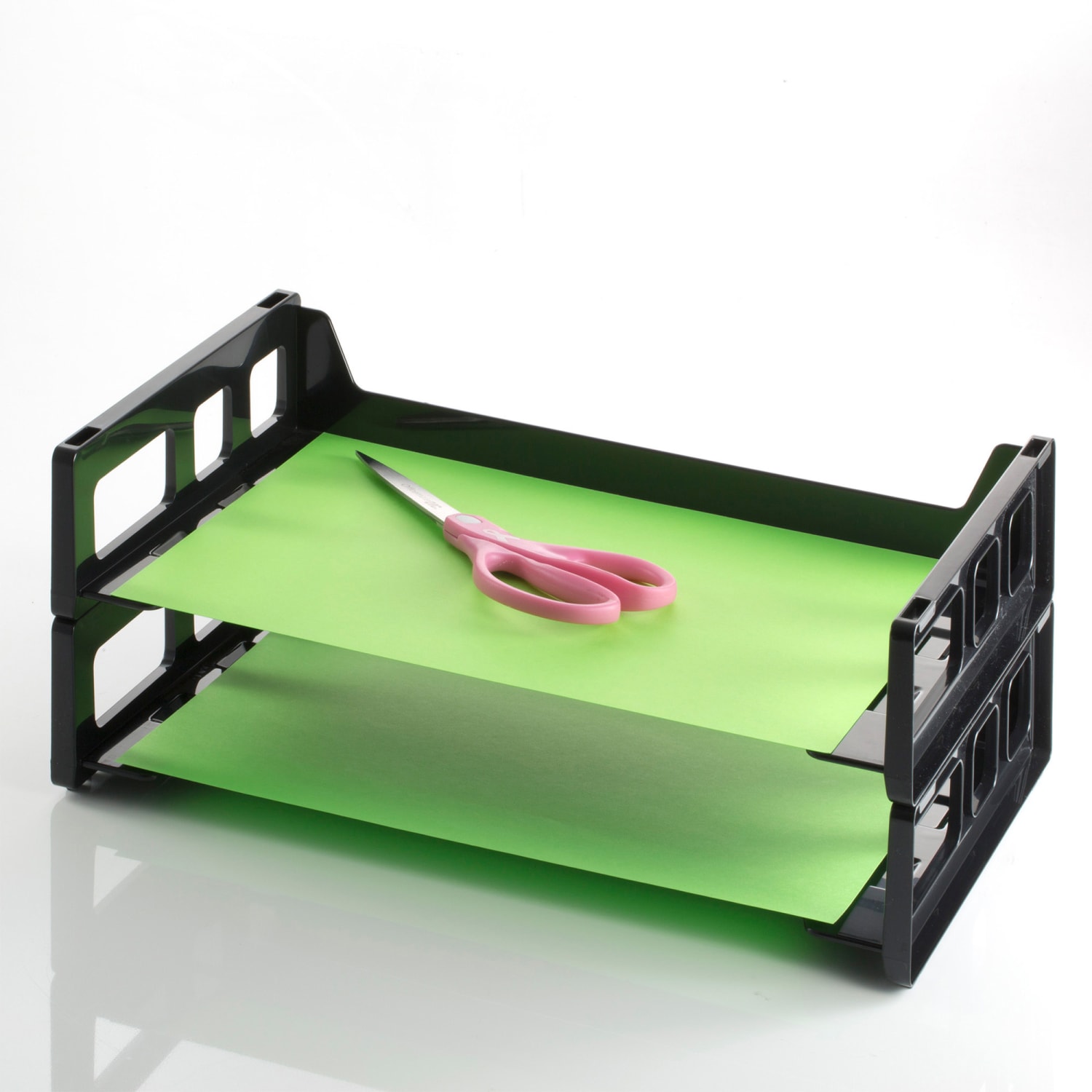 OIC Side-Loading Plastic Stackable Desk Trays, Black, Pack Of 2 - Image 6