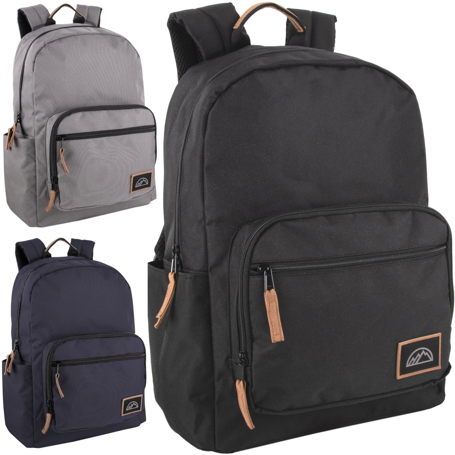 Mountain Edge Deluxe Backpacks With 17in Laptop Sleeves, Black/Gray/Navy, Total Qty 24
