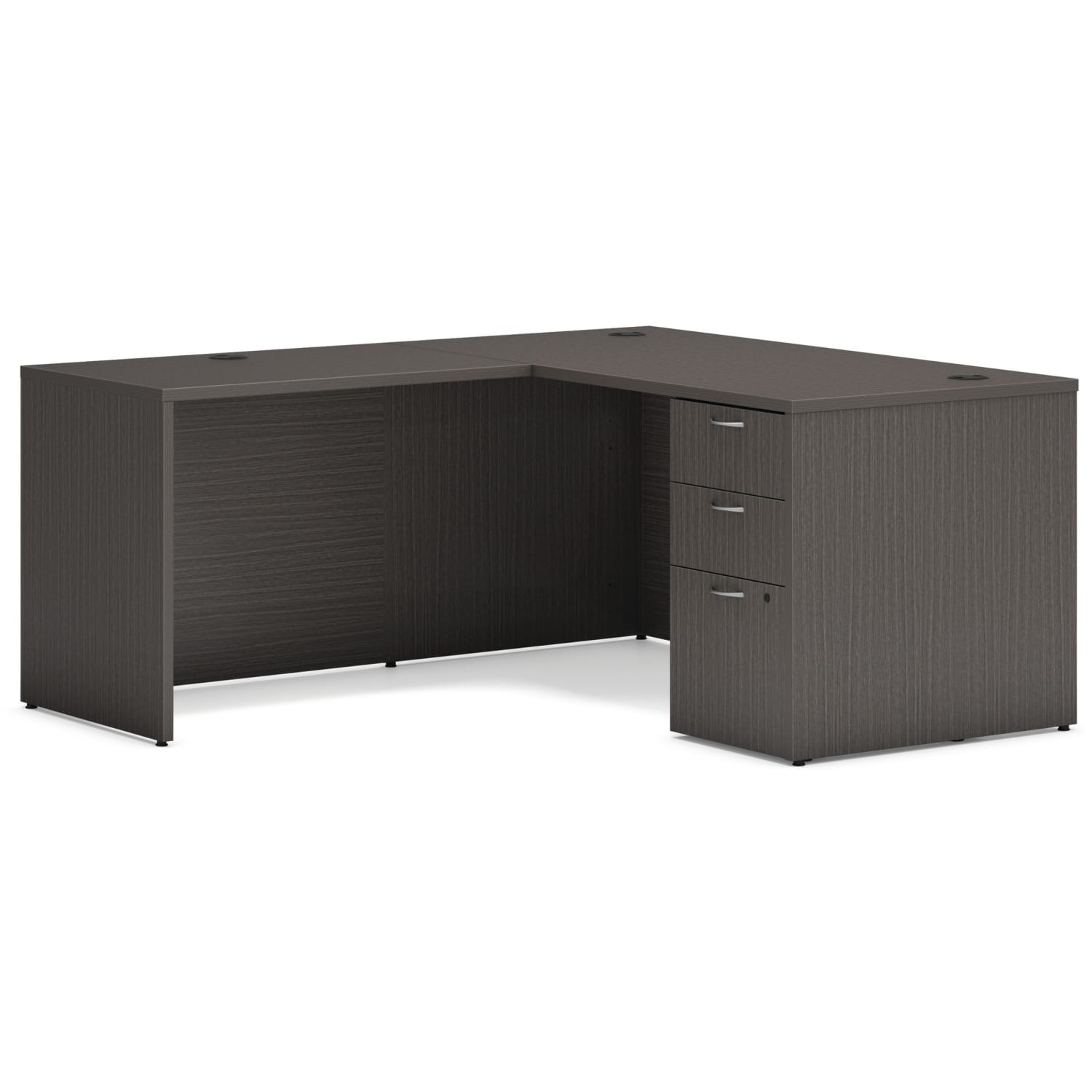 HON Mod 60inW L-Station Computer Desk With Single Pedestal, Slate Teak