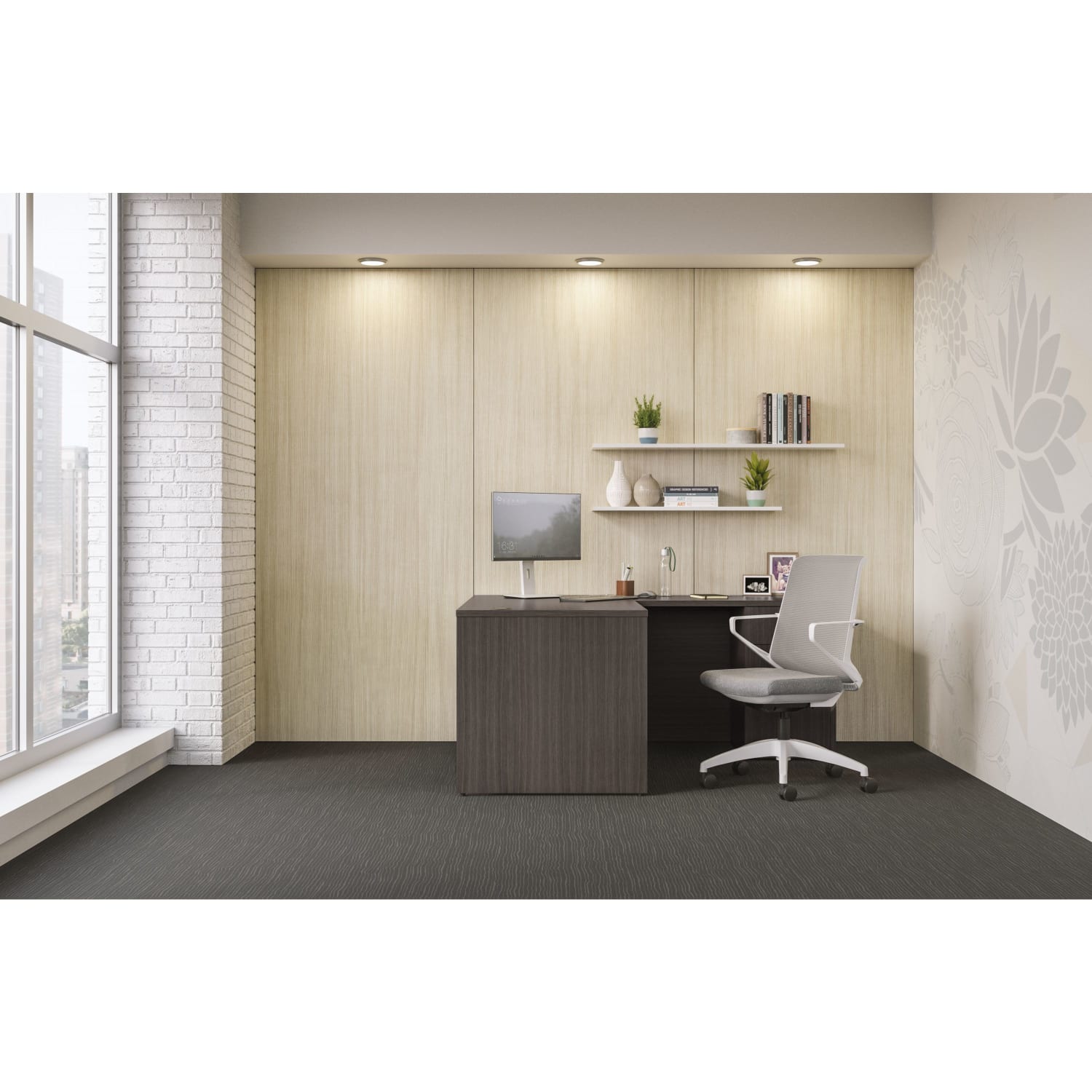 HON Mod 60inW L-Station Computer Desk With Single Pedestal, Slate Teak - Image 5