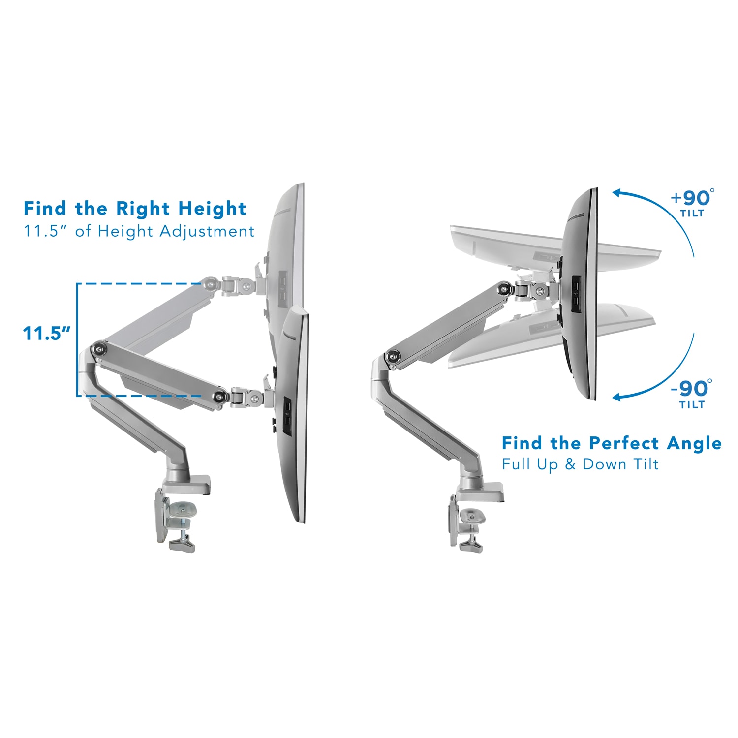 Mount-It! MI-2761 Monitor Desk Arm, 15inH x 10inW x 4.5inD, Silver - Image 6