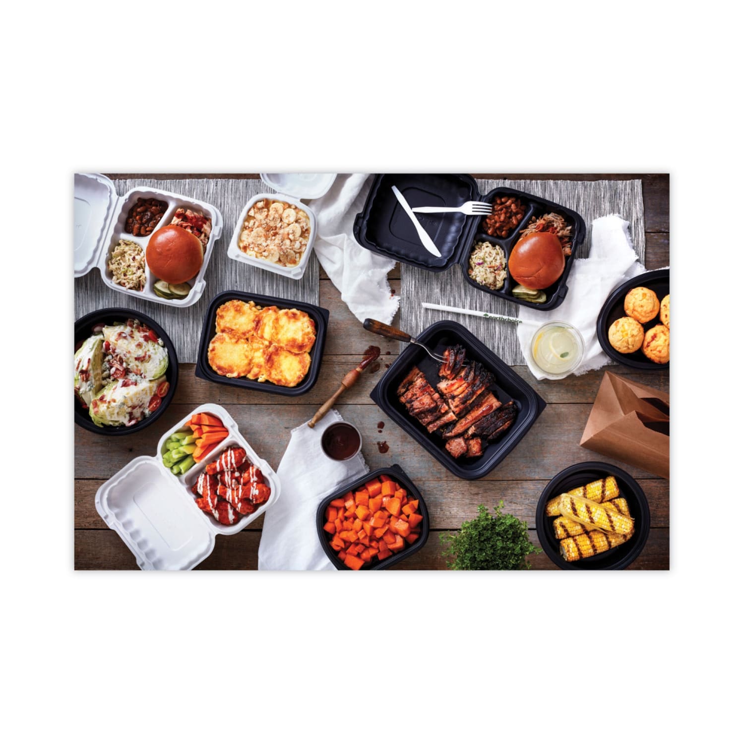 Pactiv Evergreen EarthChoice SmartLock Microwavable MFPP Hinged Lid Containers, 3-Compartment, 3-7/16inH x 8-5/16inW x 8-5/16inD, Black, Carton Of 200 Containers - Image 6