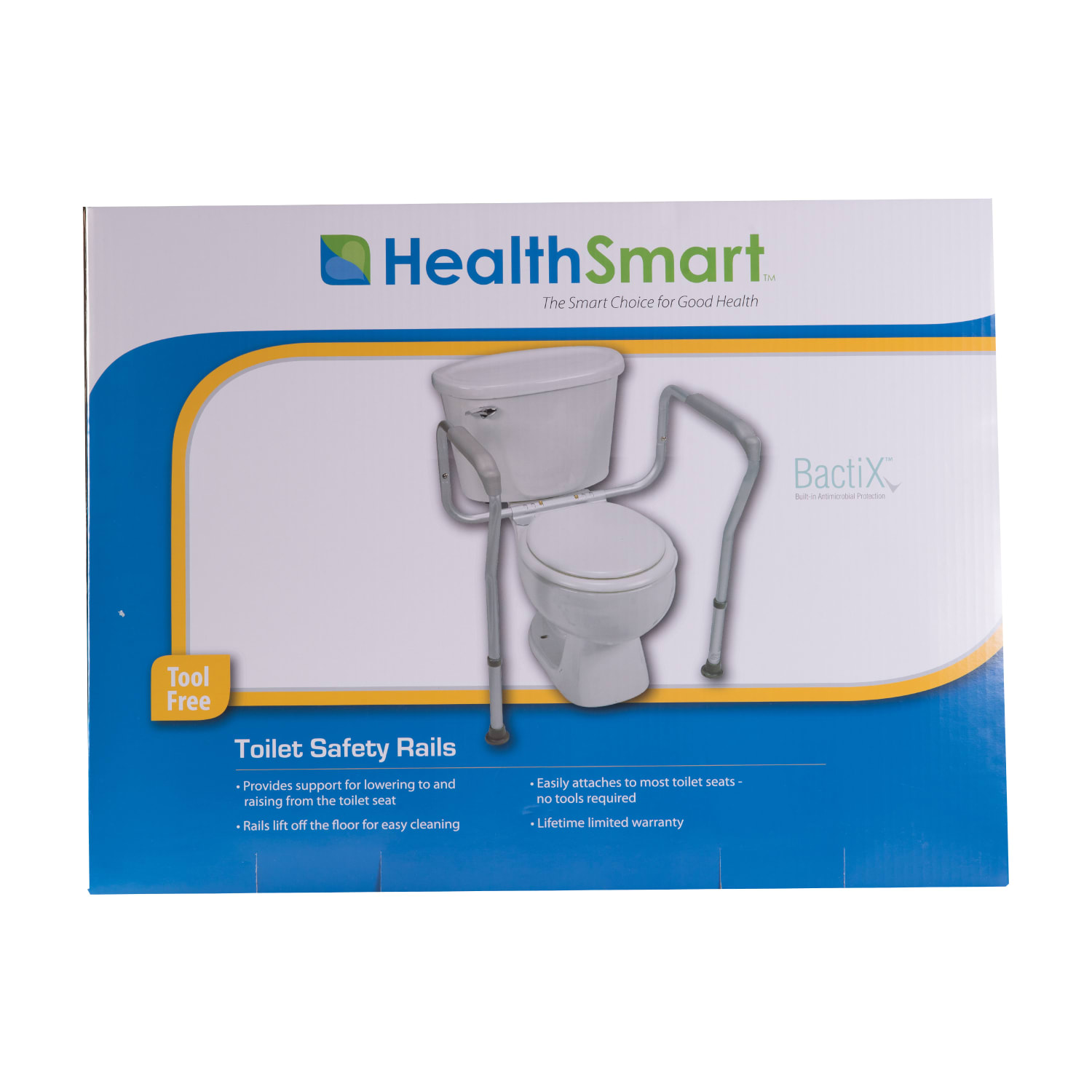 HealthSmart Adjustable Germ-Free Toilet Rails Safety Arms, 12inH x 27inW x 24inD, White - Image 6