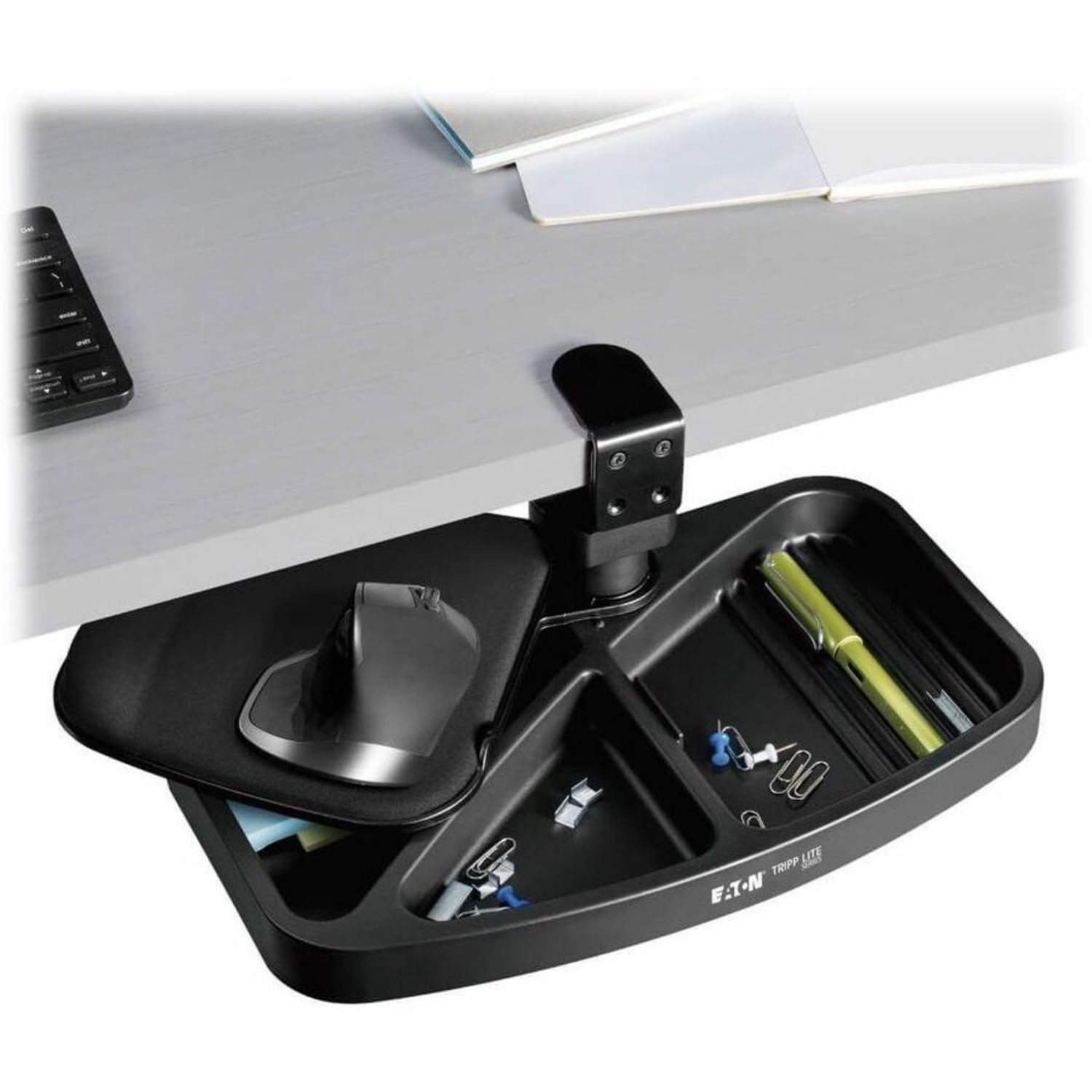 Eaton Tripp Lite Series Under-Desk Clamp-On Storage Tray with Built-In Mouse Pad and Wrist Rest - 6.60 lb Load Capacity - Image 5