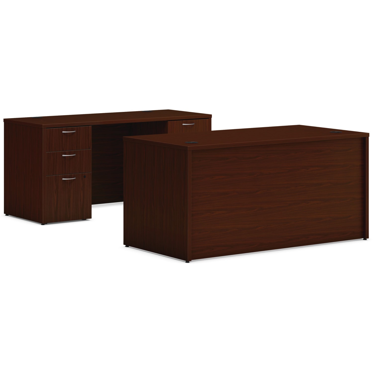 HON Mod 60inW Executive Workstation Computer Desk And Credenza, Traditional Mahogany