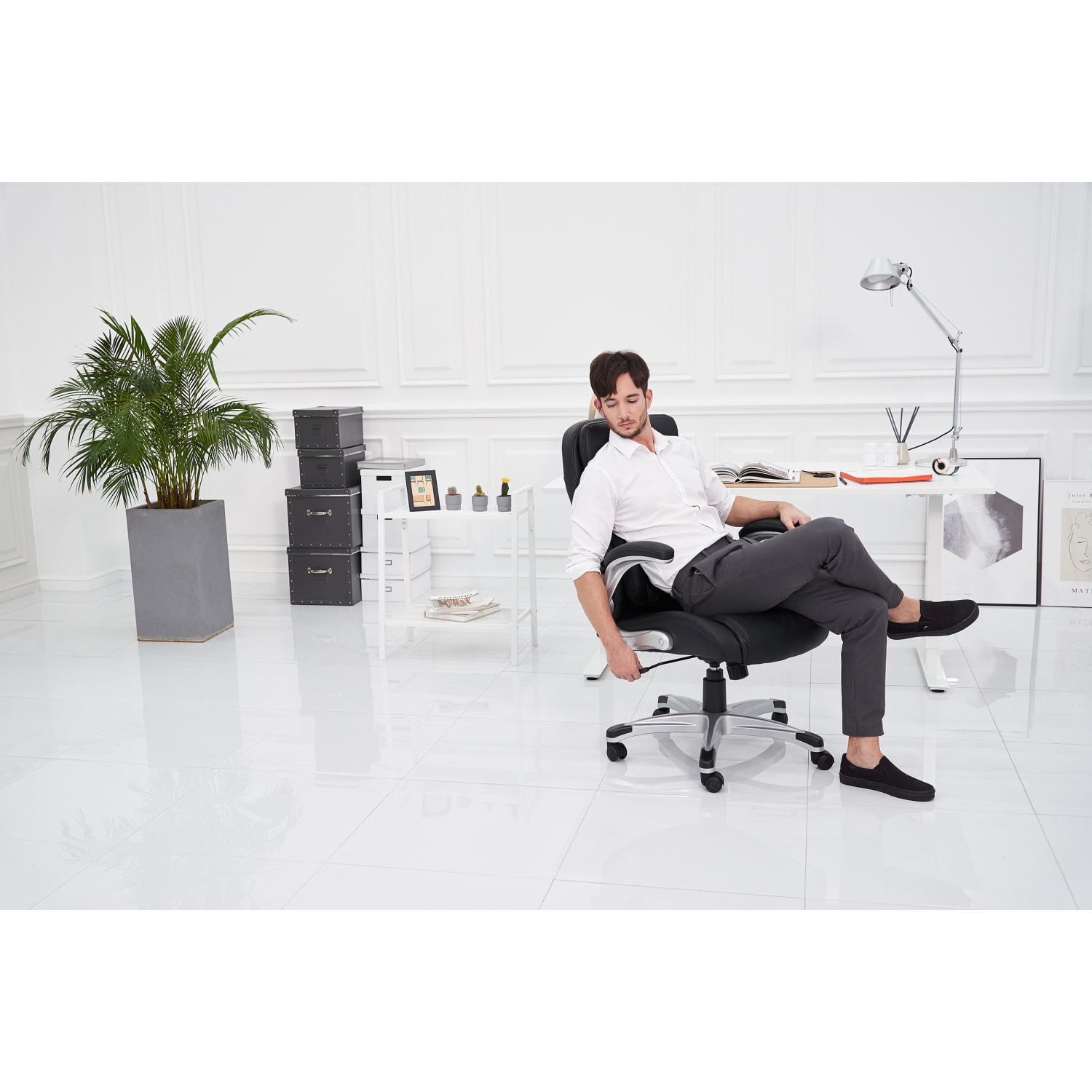 Nouhaus Posture Ergonomic PU Leather High-Back Executive Office Chair, Flat Black - Image 3