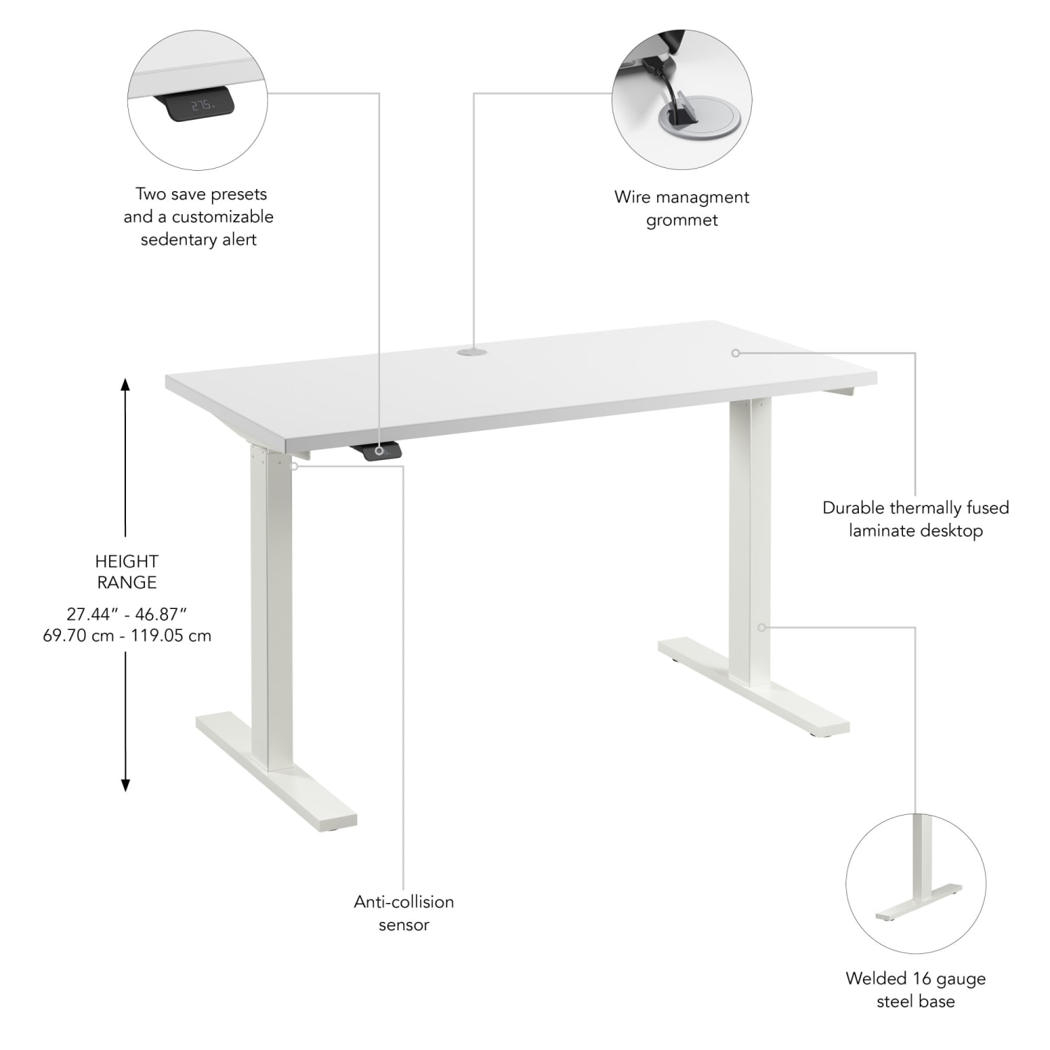 Bush Business Furniture Move 60 Series 48inW x 24inD Electric Height Adjustable Standing Desk, White/White Powder Coat, Standard Delivery - Image 4