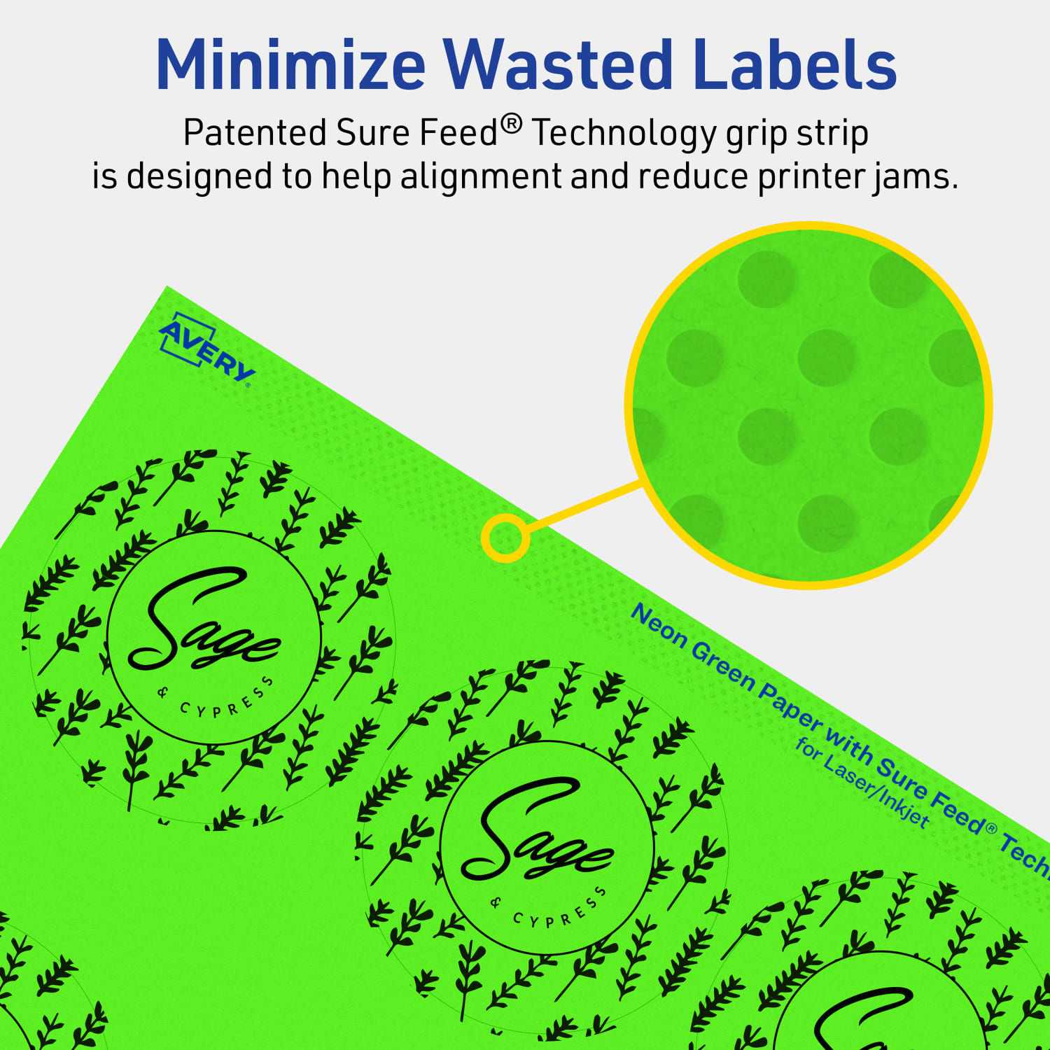 Avery Print-To-The-Edge Labels With Sure Feed Technology, 94502-NGP40, Round, 2-1/2in, Matte Neon Green, Pack of 360 - Image 5