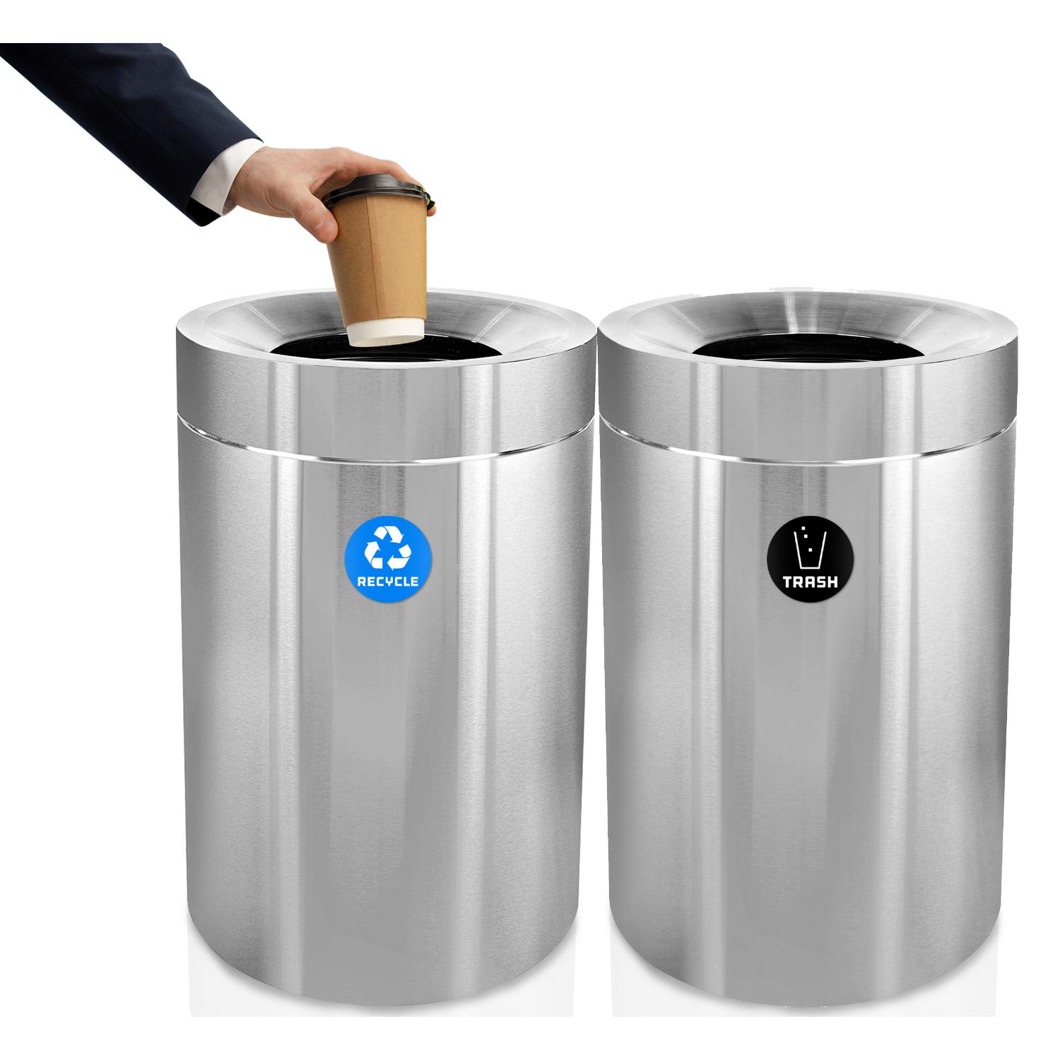 Alpine Industries Stainless Steel Recycling And Trash Cans, 50 Gallon, Silver, Set Of 2 Cans - Image 6