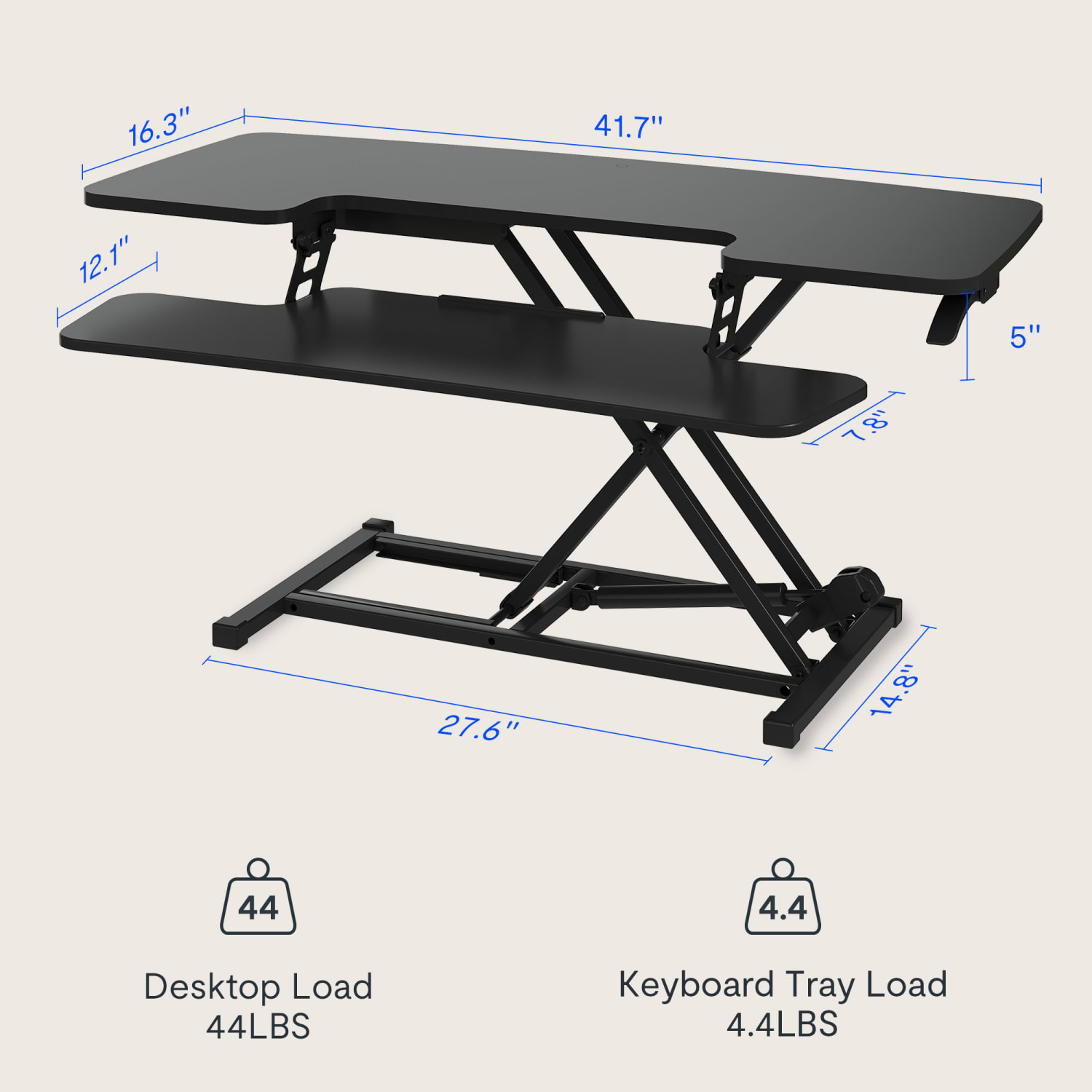 FlexiSpot M27 Series Desk Riser, 4-3/4-19-3/4inH x 41-3/4inW x 16-5/16inD, Black - Image 4
