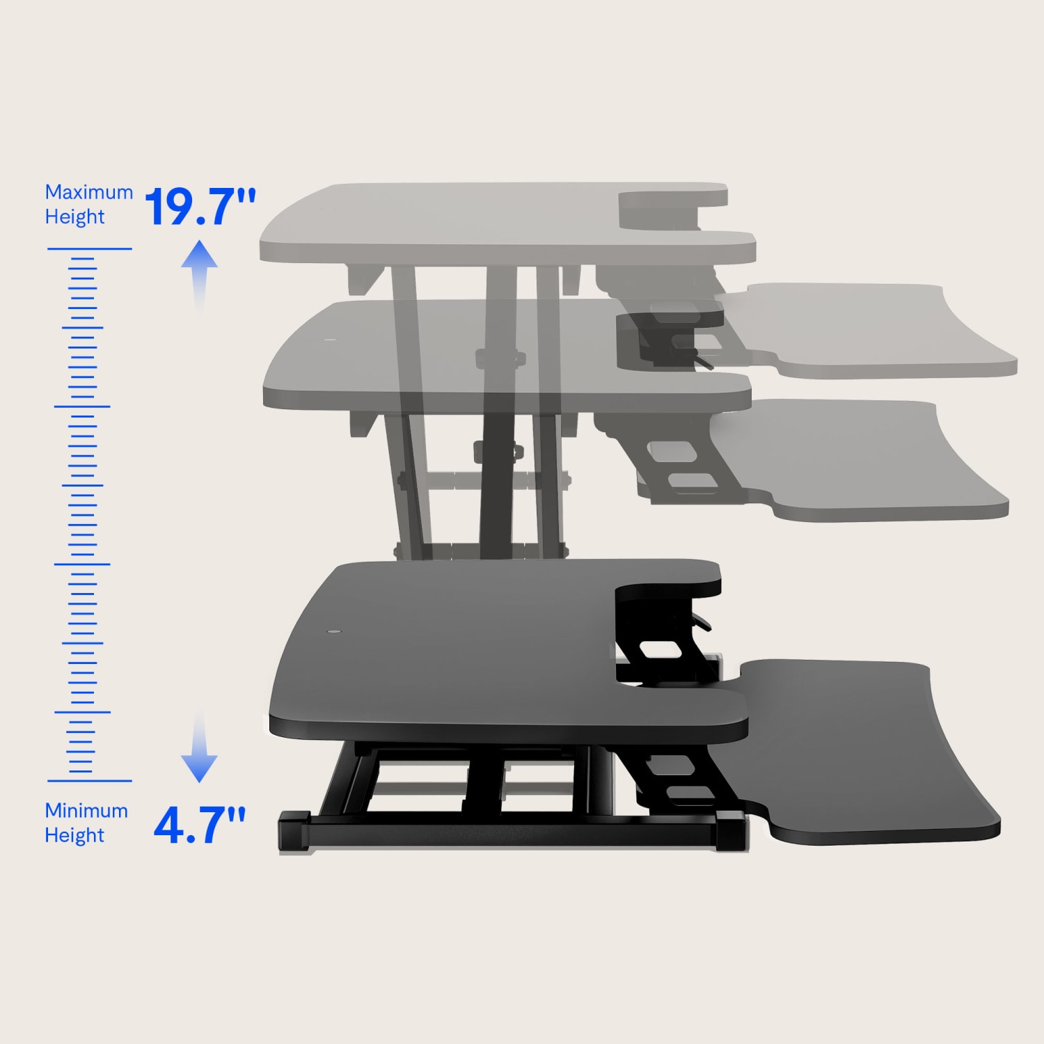 FlexiSpot M27 Series Desk Riser, 4-3/4-19-3/4inH x 41-3/4inW x 16-5/16inD, Black - Image 6