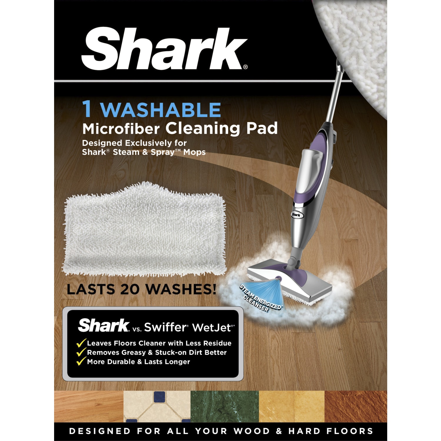 Shark XTSK410 Single-Sided Replacement Washable Mop Pad, White - Image 3