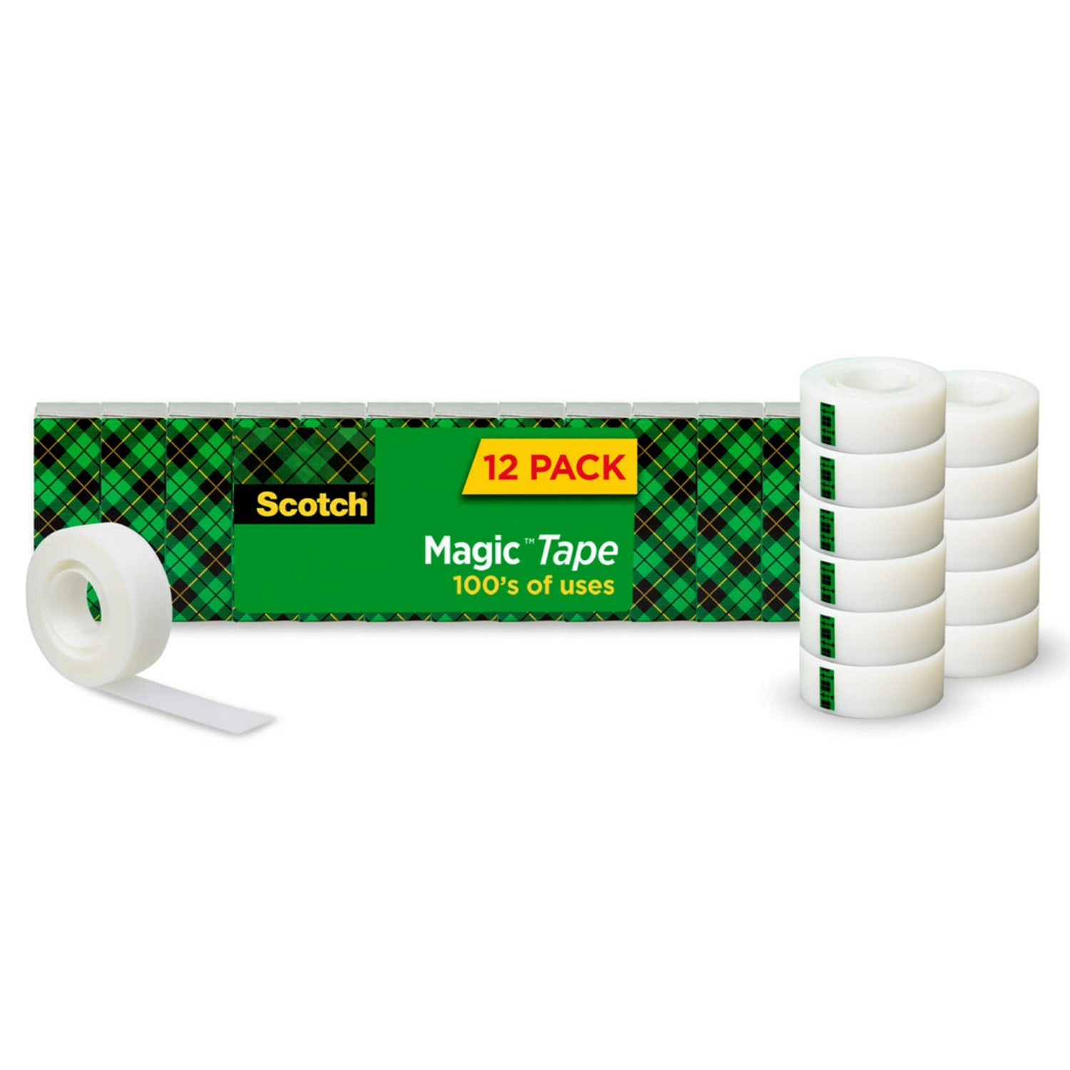 Scotch Magic Tape, Invisible, 3/4 in. x 1000 in., 12 Tape Rolls, Clear, School Supplies and College Essentials for Students and Teachers