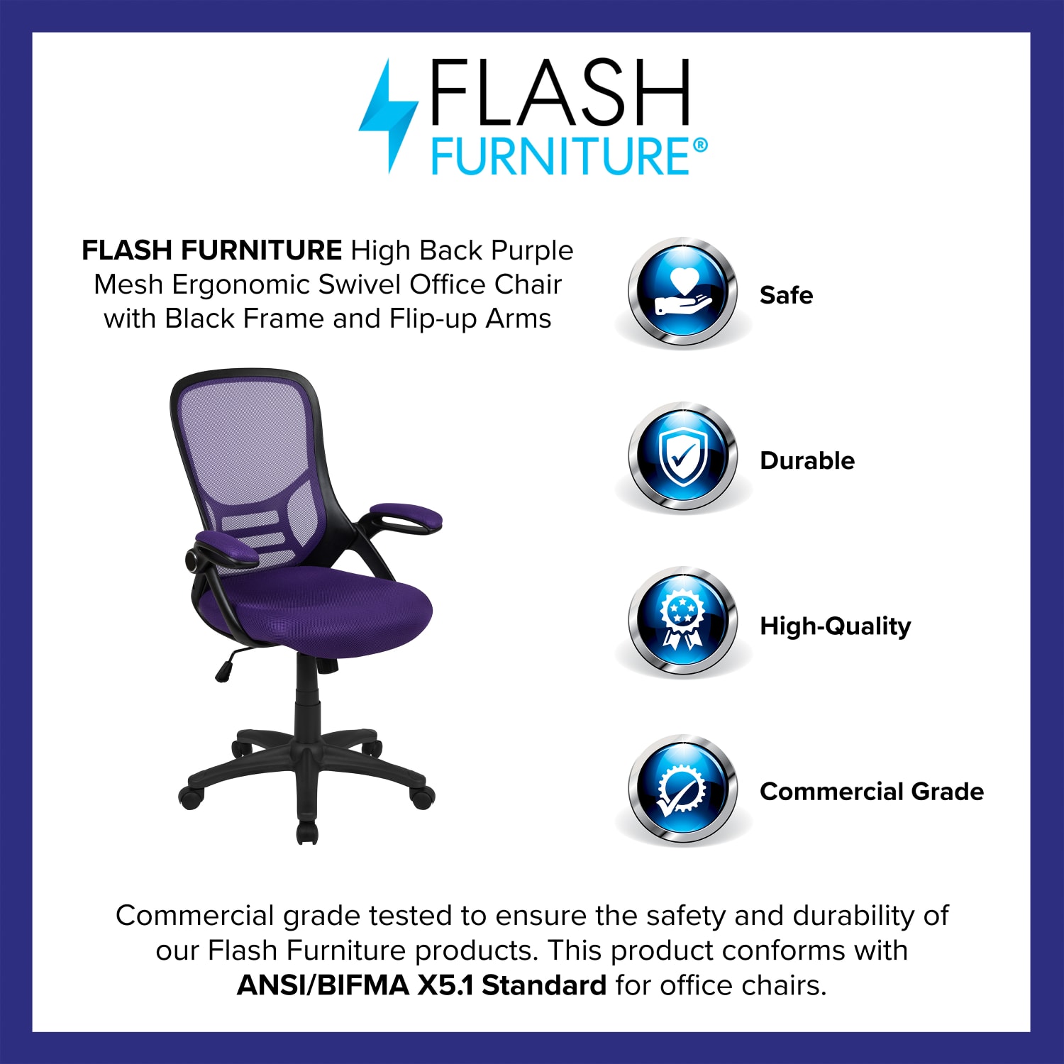 Flash Furniture Ergonomic Mesh High-Back Office Chair, Purple - Image 5