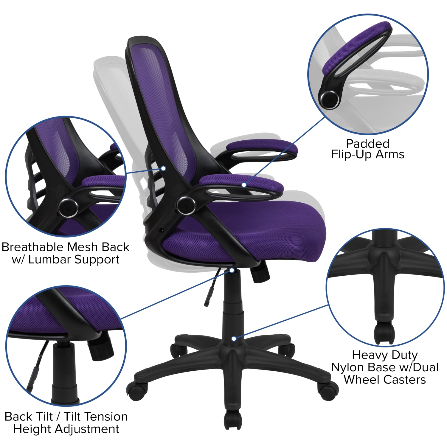 Flash Furniture Ergonomic Mesh High-Back Office Chair, Purple - Image 7