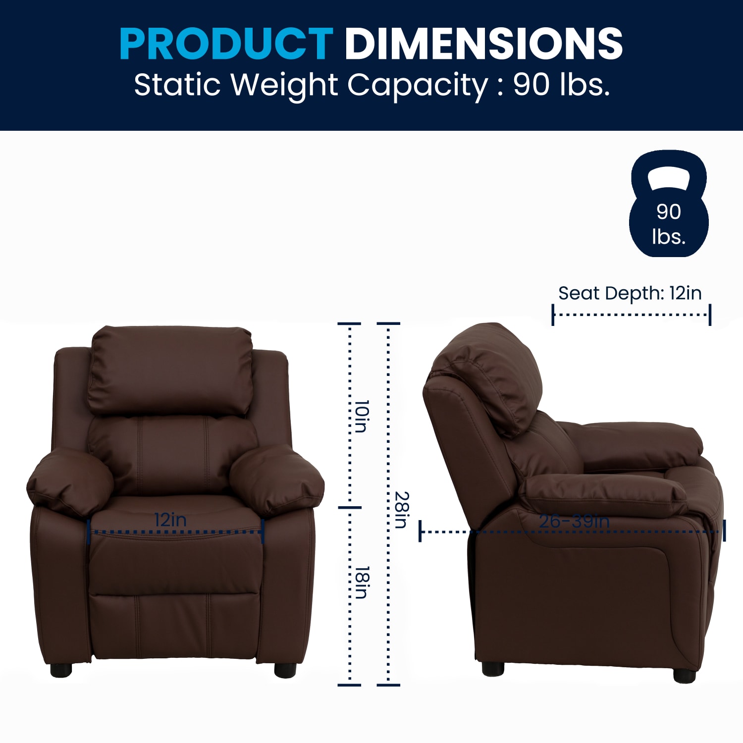 Flash Furniture Deluxe Padded Contemporary Leathersoft Kids Recliner Accent Chair With Storage Arms Brown PopularChairscom
