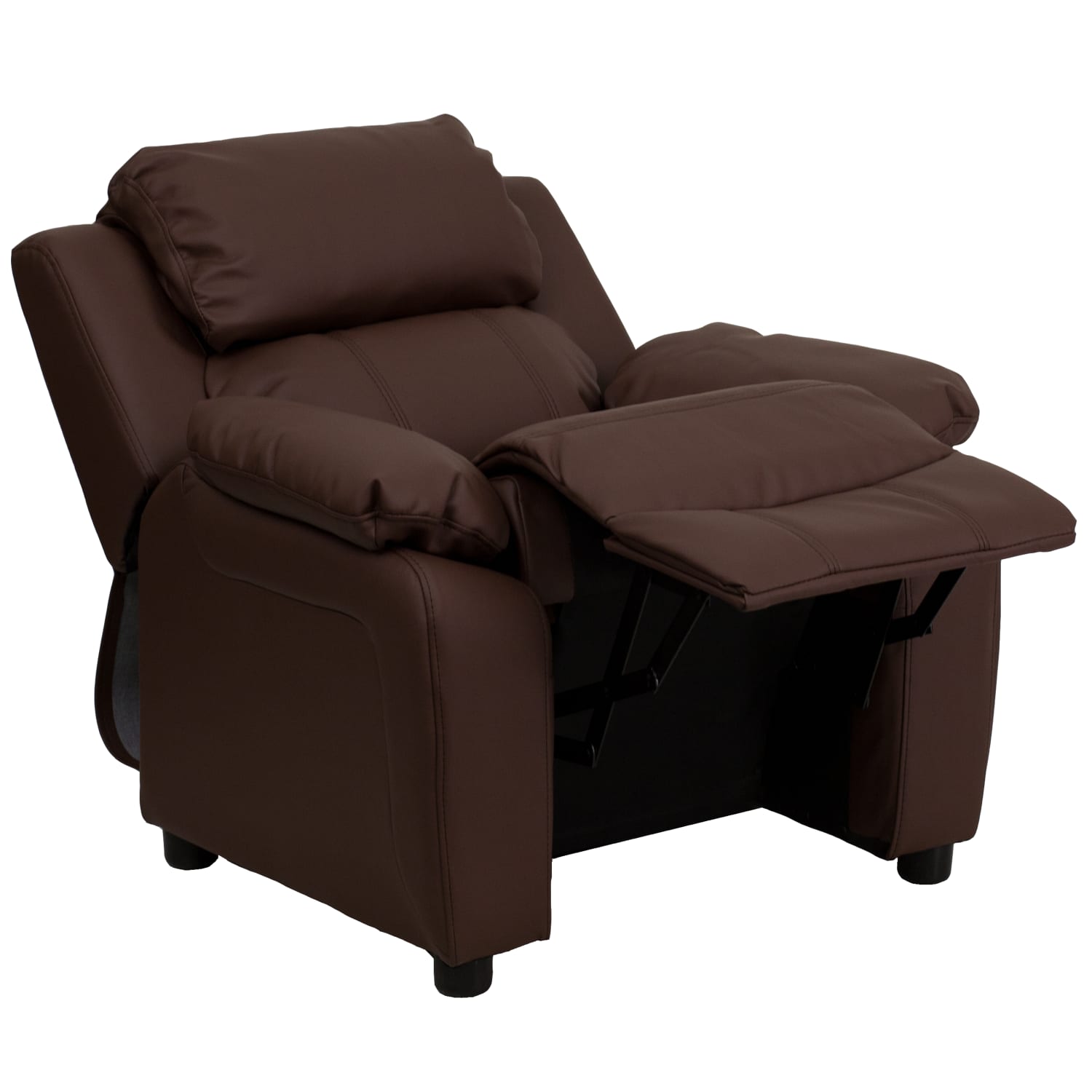 Flash Furniture Deluxe Padded Contemporary Leathersoft Kids Recliner Accent Chair With Storage Arms Brown PopularChairscom