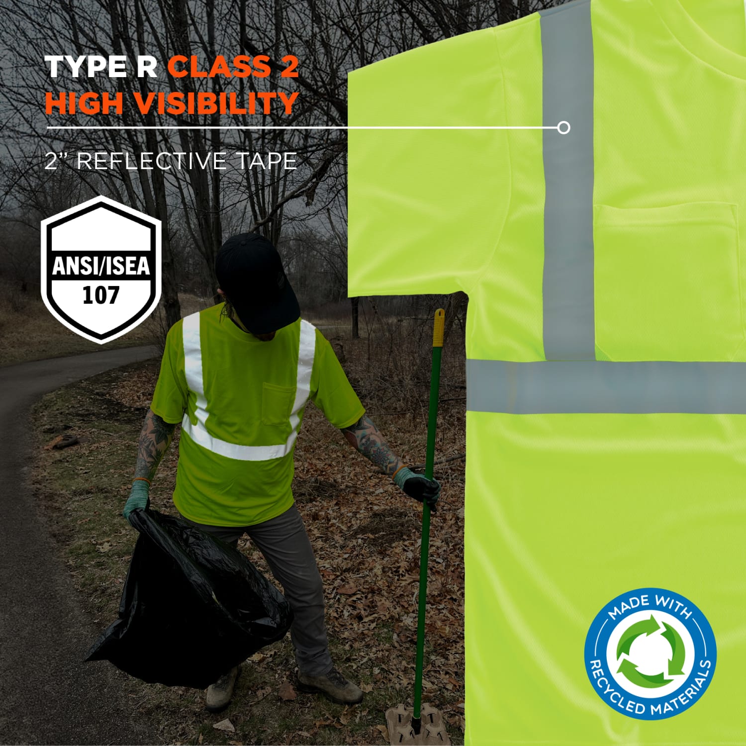 Ergodyne GloWear 8289-ECO Class 2 Hi-Vis T-Shirt, 3XL, 100% Recycled, Lime - Image 4