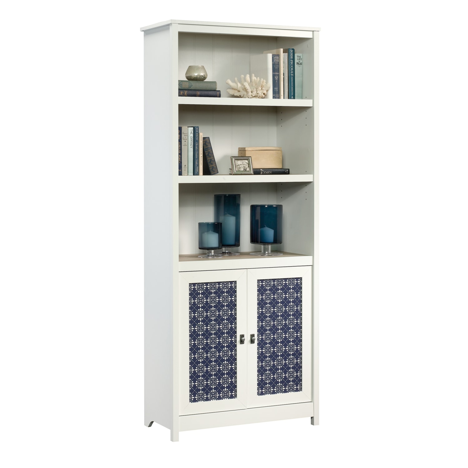 Sauder Cottage Road 72inH 5-Shelf Library With Doors, Soft White/Lintel Oak - Image 3