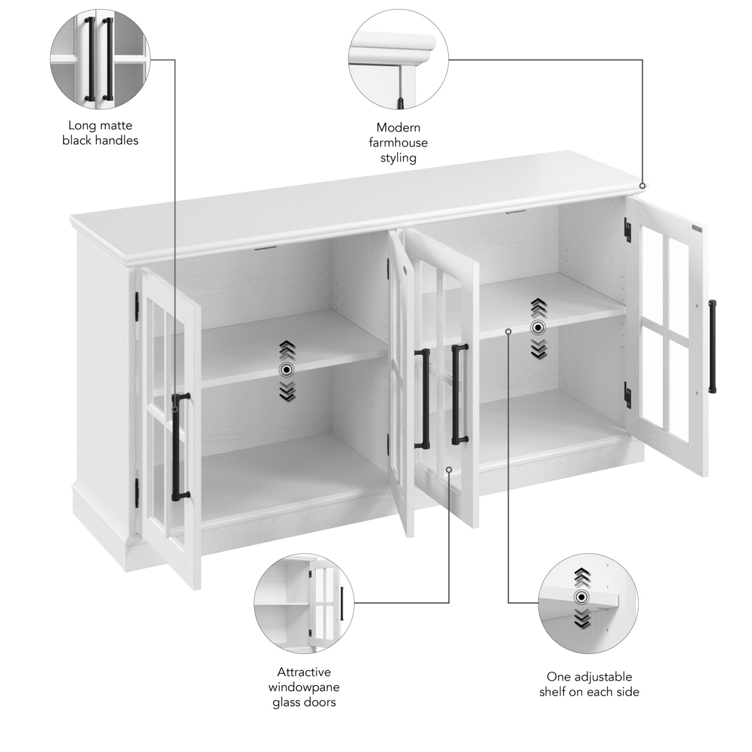 Bush Furniture Westbrook 60inW Sideboard Cabinet, White Ash/Restored Tan Hickory, Standard Delivery - Image 6