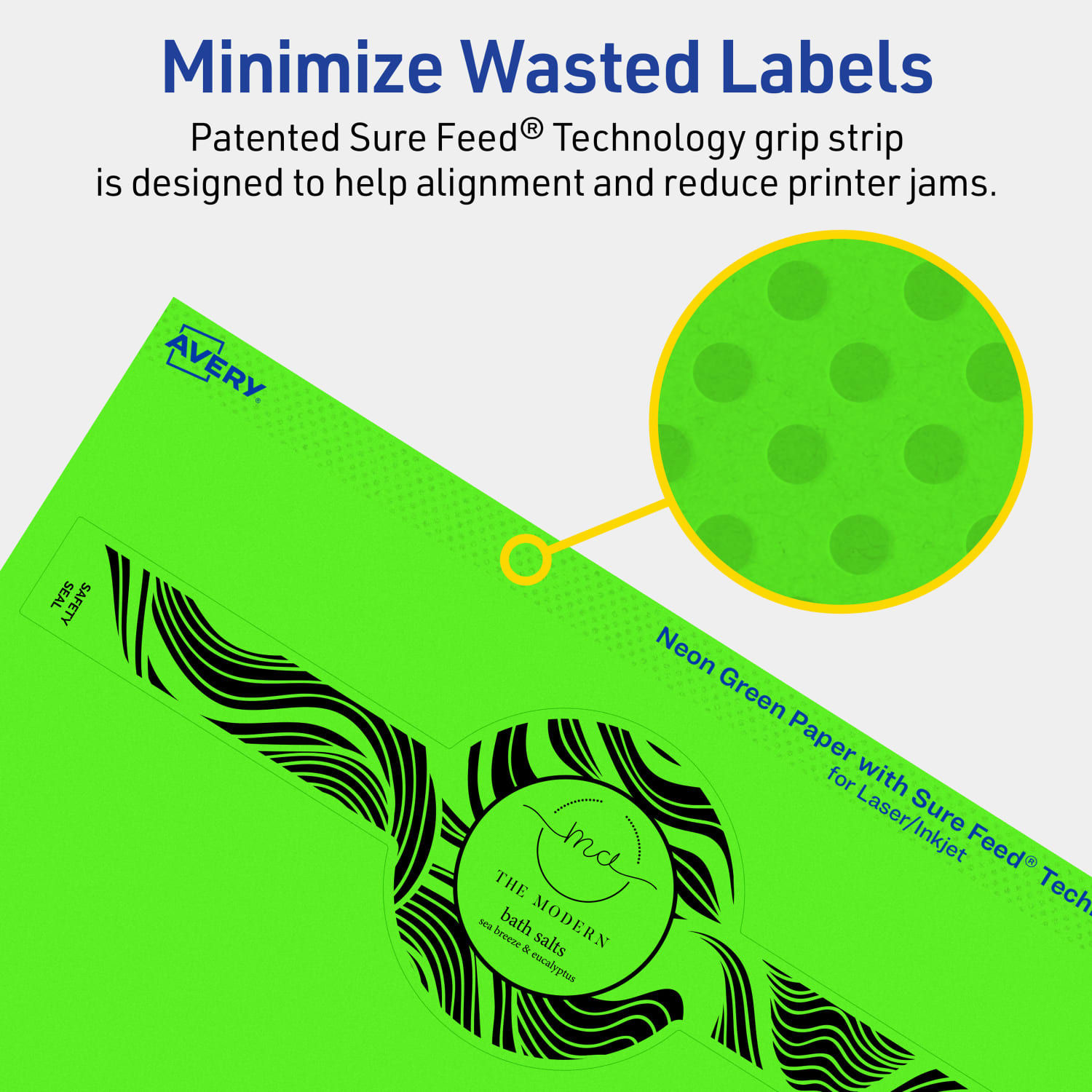Avery Printable Labels With Sure Feed Technology, 94117-NGP20, Cigar, 2-3/8in x 8in, Matte Neon Green, Pack of 60 - Image 5