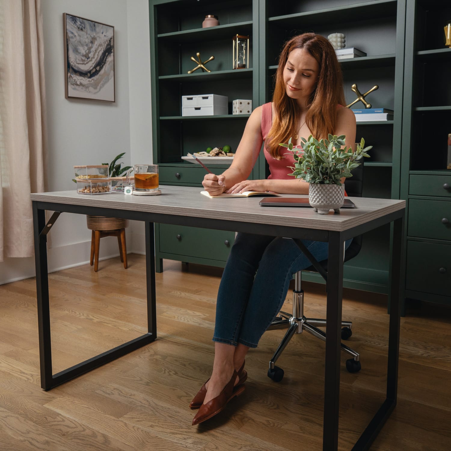 Martha Stewart Noah 47.25inW Home Office Parsons Computer Desk With Metal Frame, Gray/Oil Rubbed Bronze - Image 3