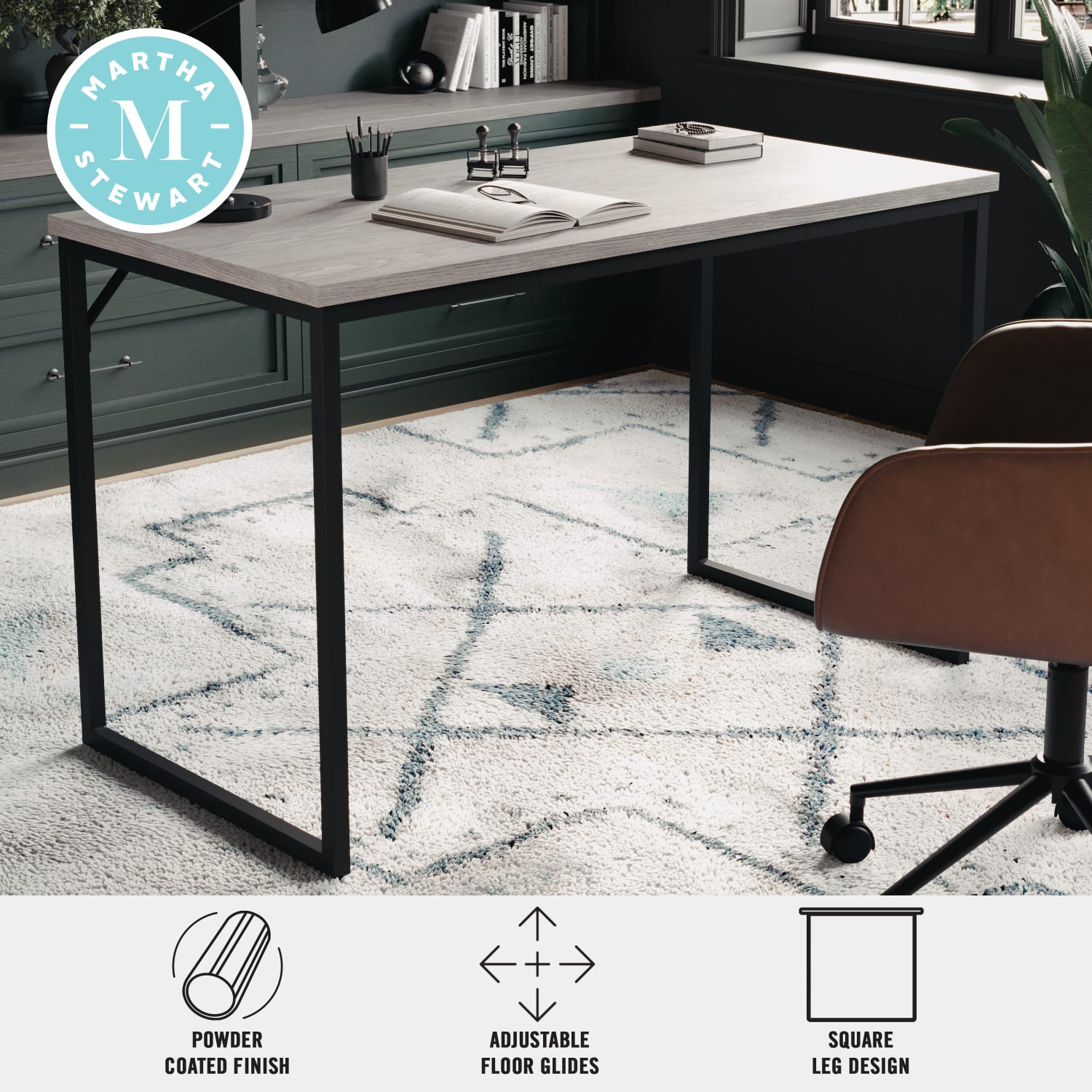 Martha Stewart Noah 47.25inW Home Office Parsons Computer Desk With Metal Frame, Gray/Oil Rubbed Bronze - Image 6