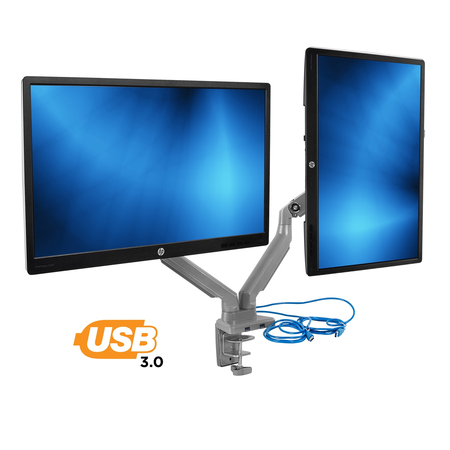 Mount-It! MI-2762 Dual-Monitor Arm Mount With USB Port, 16inH x 10inW x 6.6inD, Silver - Image 4